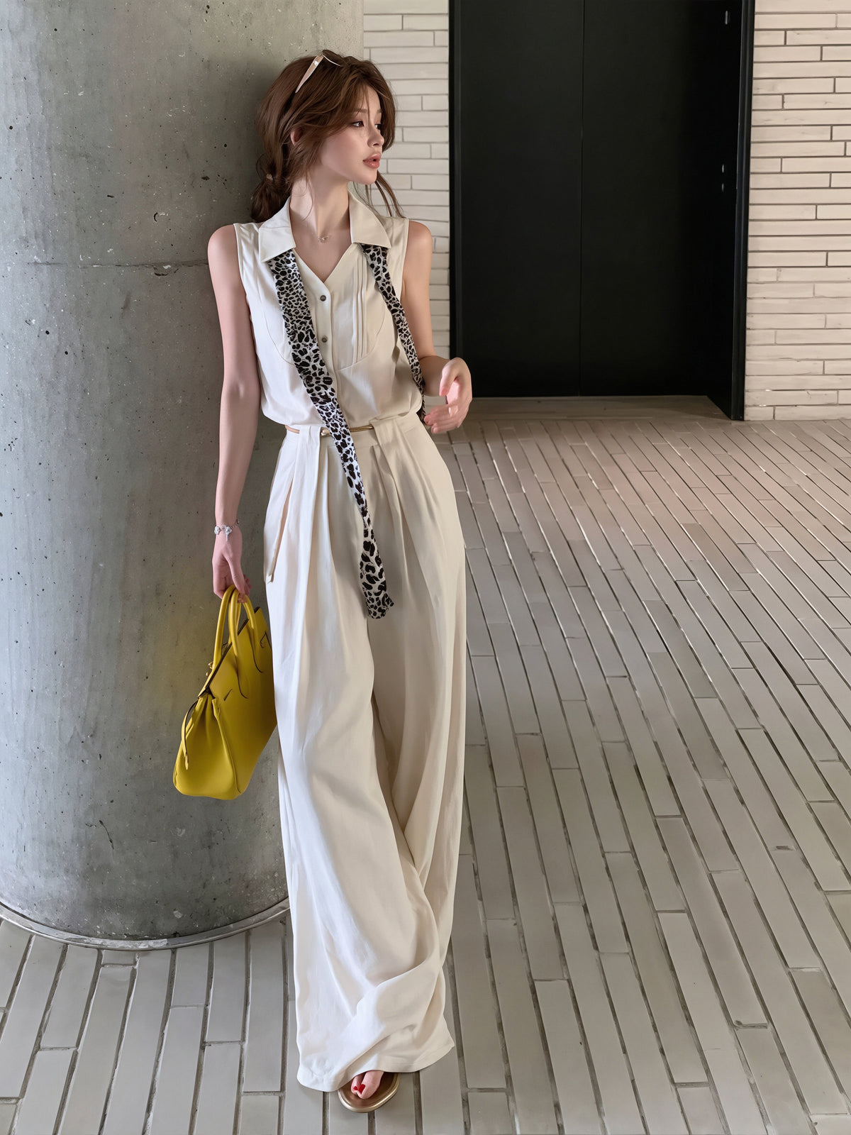 【set】ノースリーブトップス×ワイドパンツセット Q8786