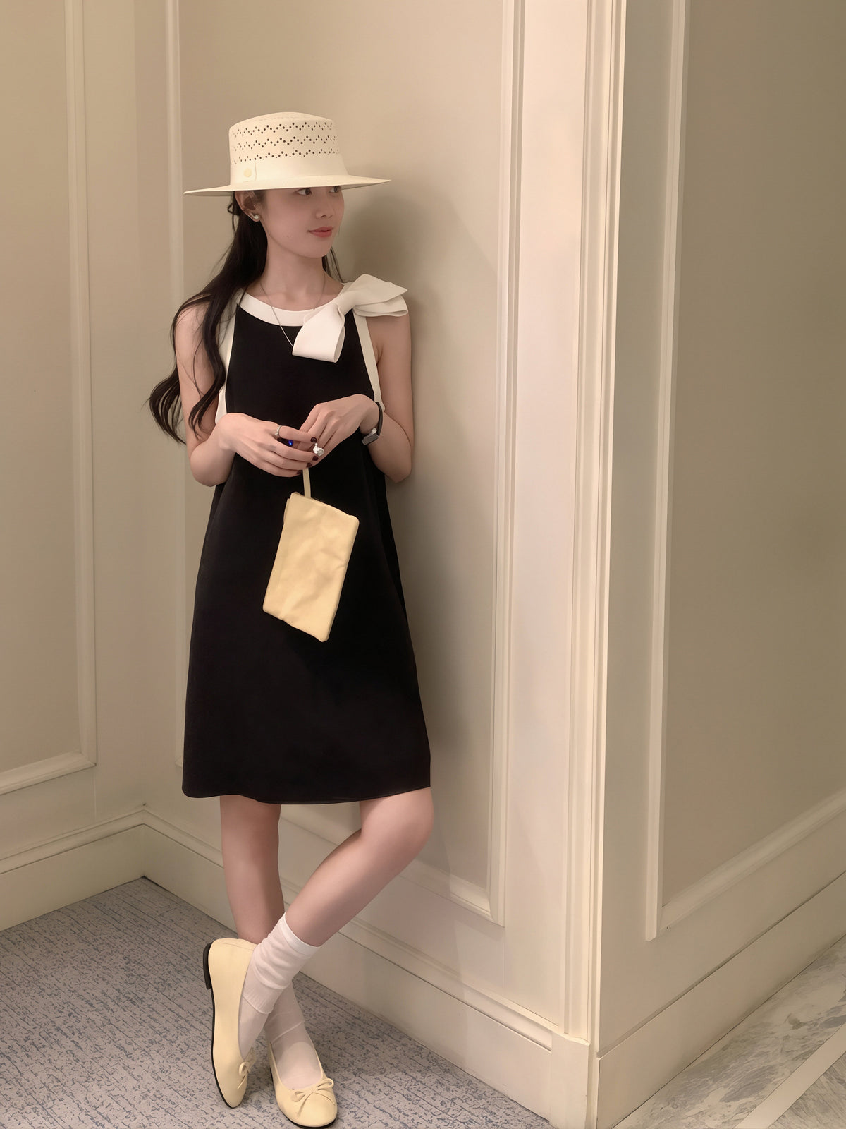 【dress】リボン付きノースリーブワンピース Q8876
