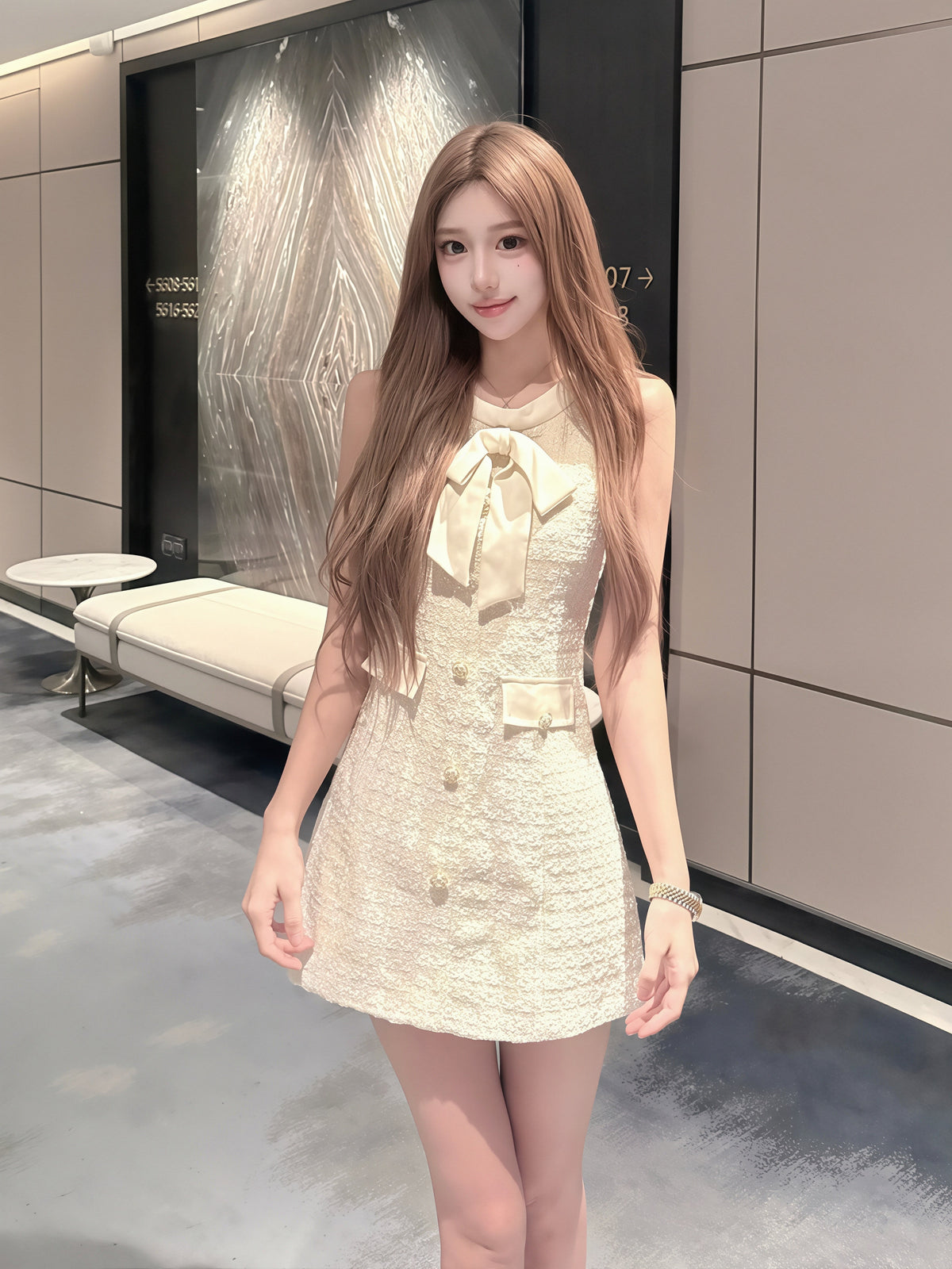 【dress】リボン付きノースリーブワンピース Q8817