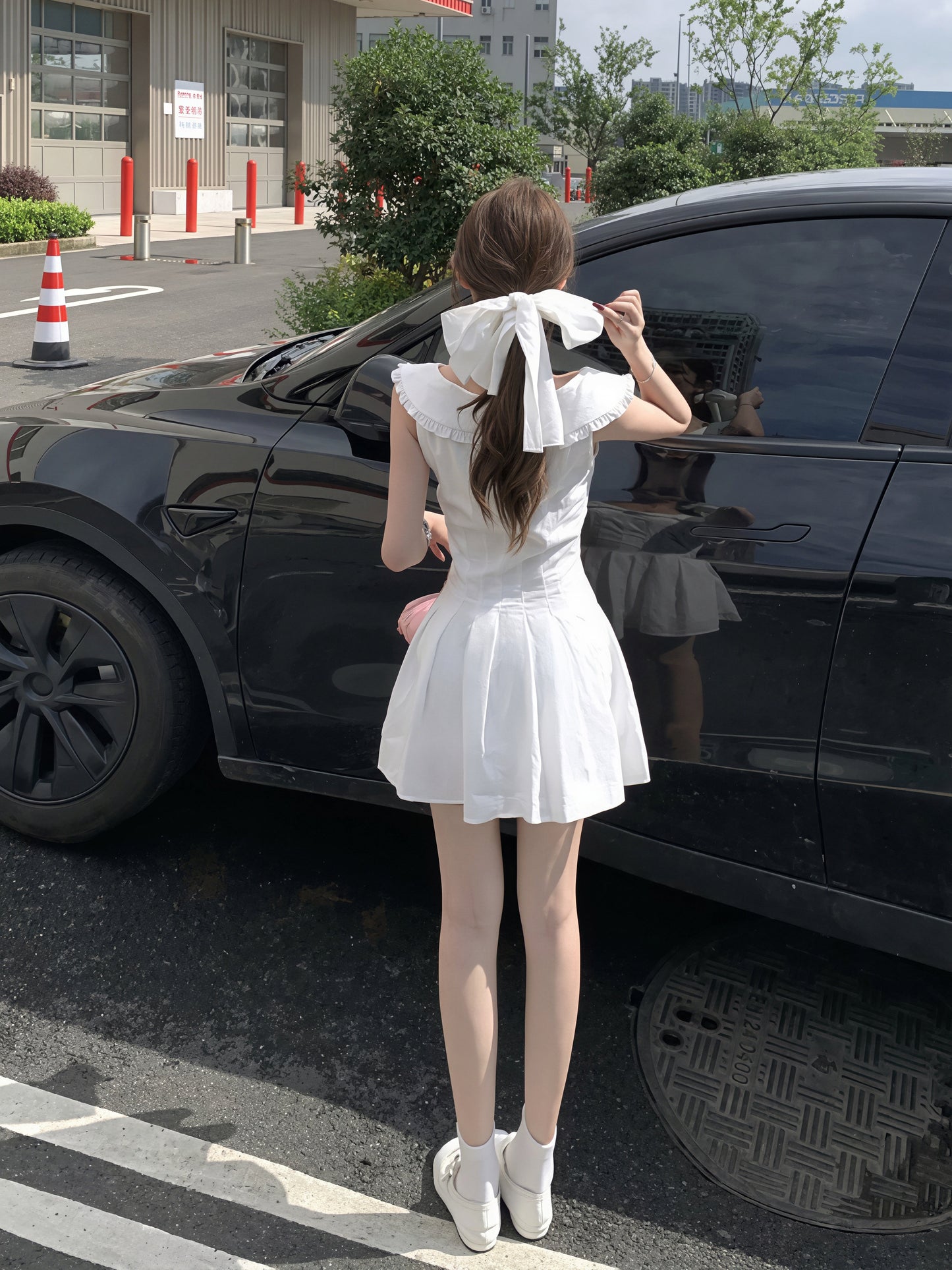 【dress】ヘアリボン付きピーターパンカラーワンピース Q8855
