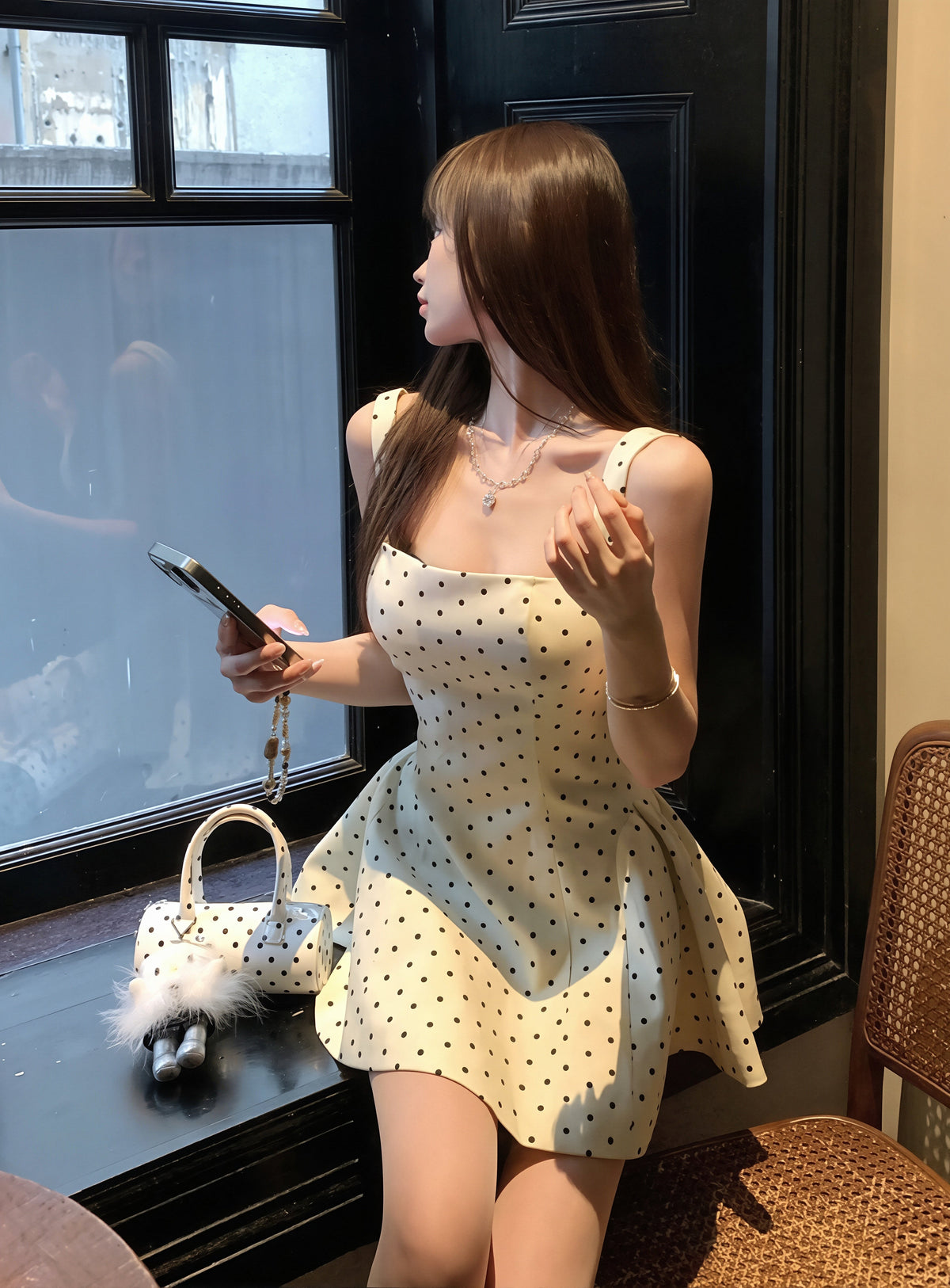 【dress】ドット柄ベストワンピース Q8847