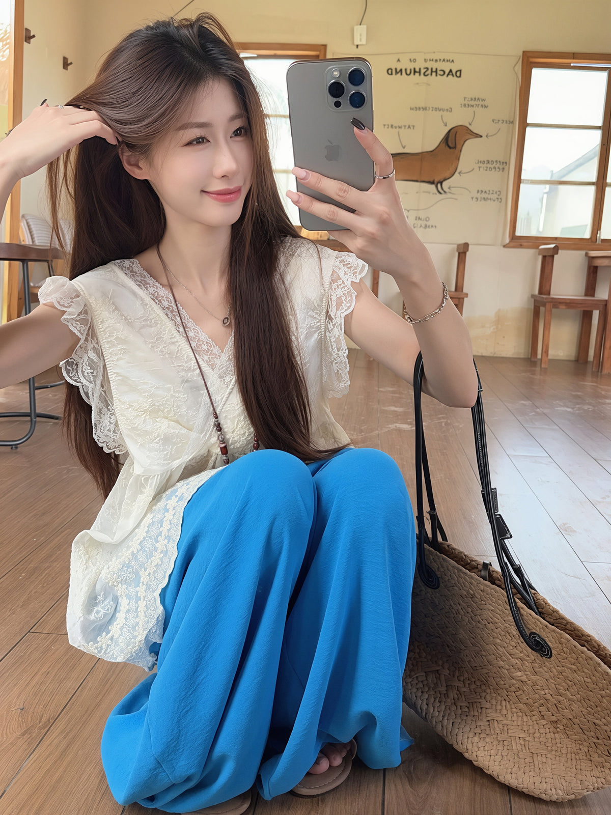 【set】レーストップス×ワイドパンツセット Q8741
