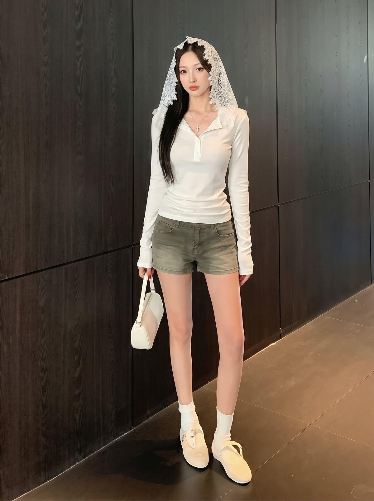 【tops】レースフード付きTシャツ Q8838