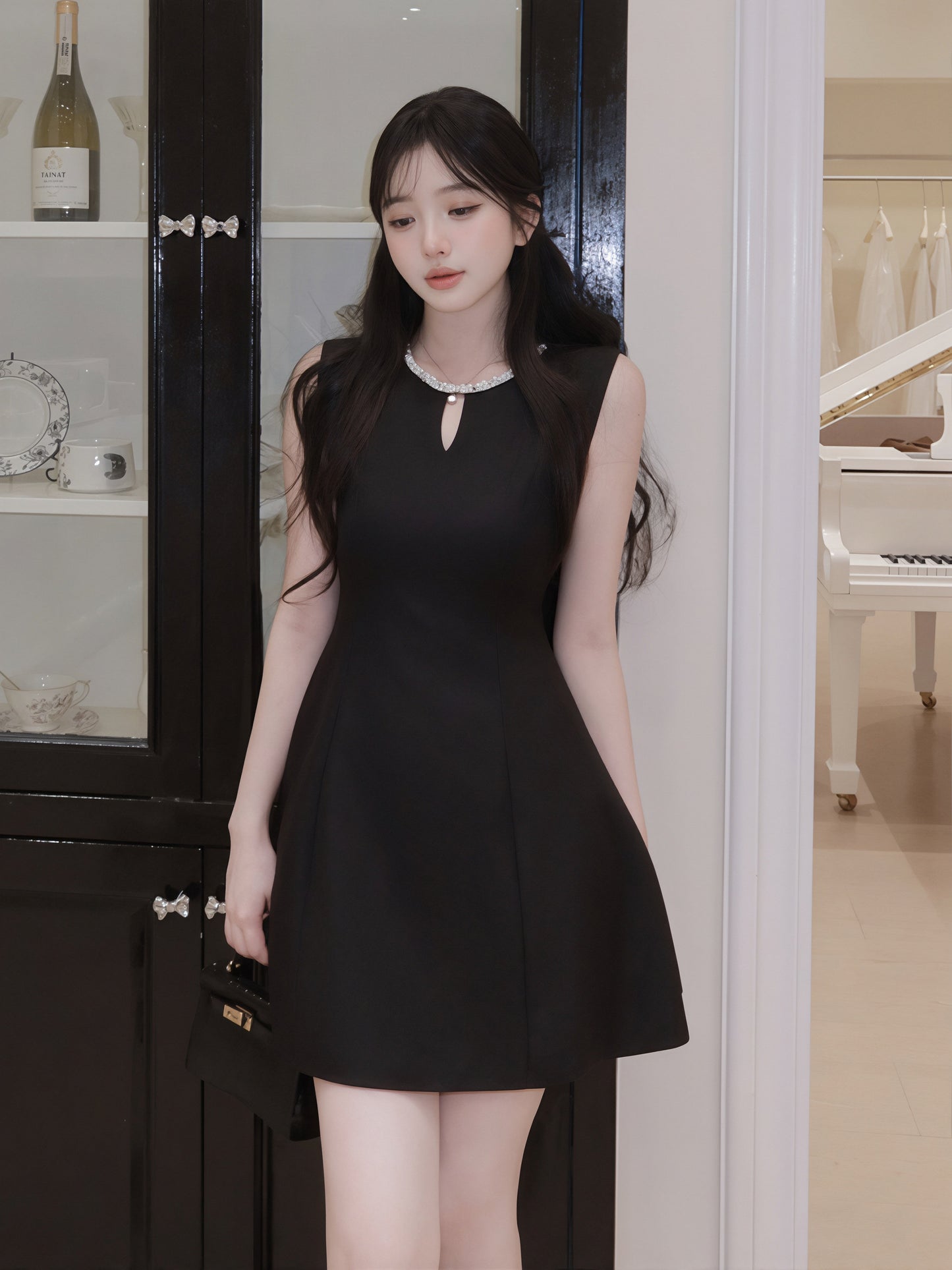 【dress】ラインストーンノースリーブワンピース Q8761