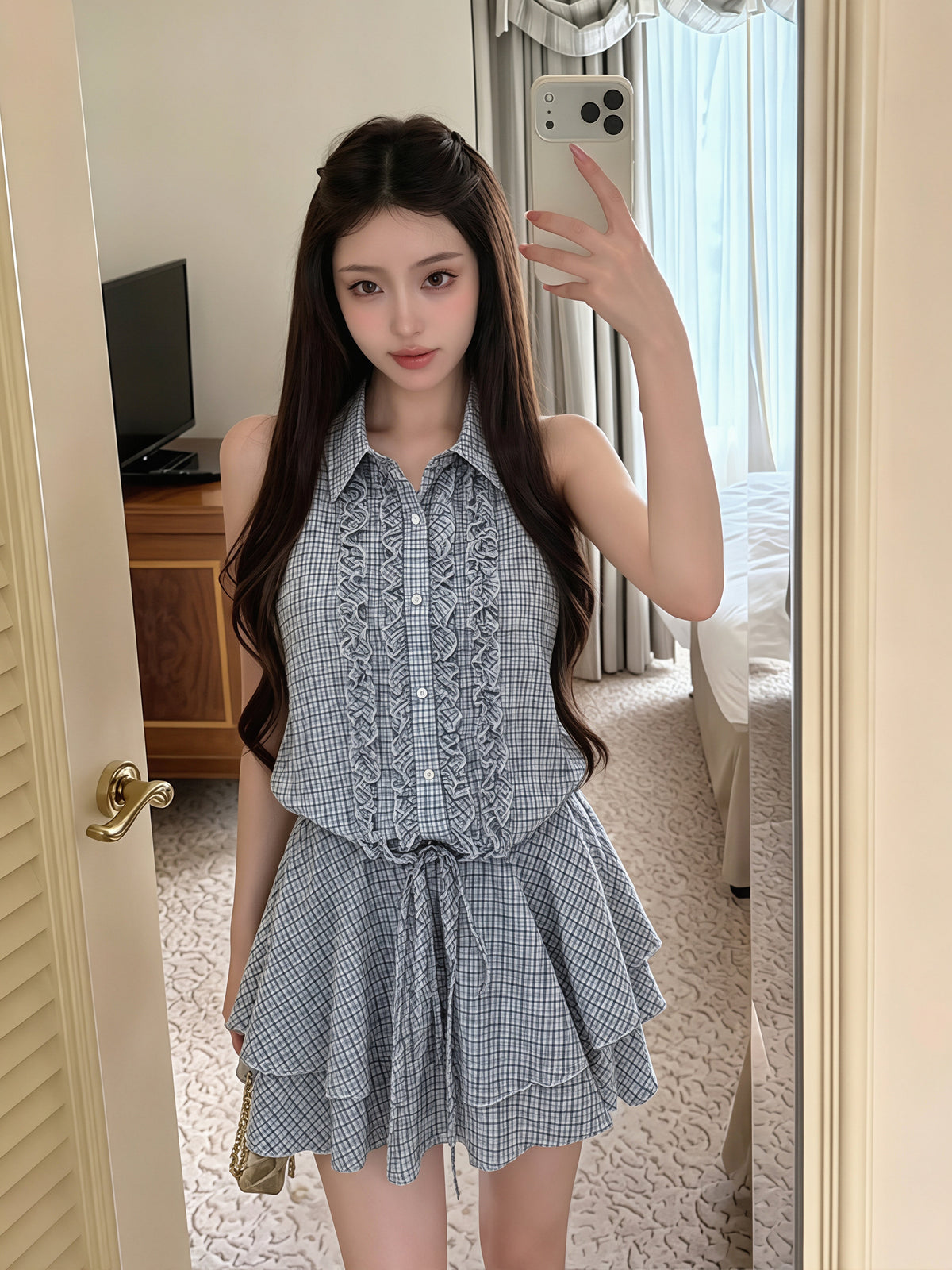 【dress】ギャザーフリルノースリーブワンピース Q8821