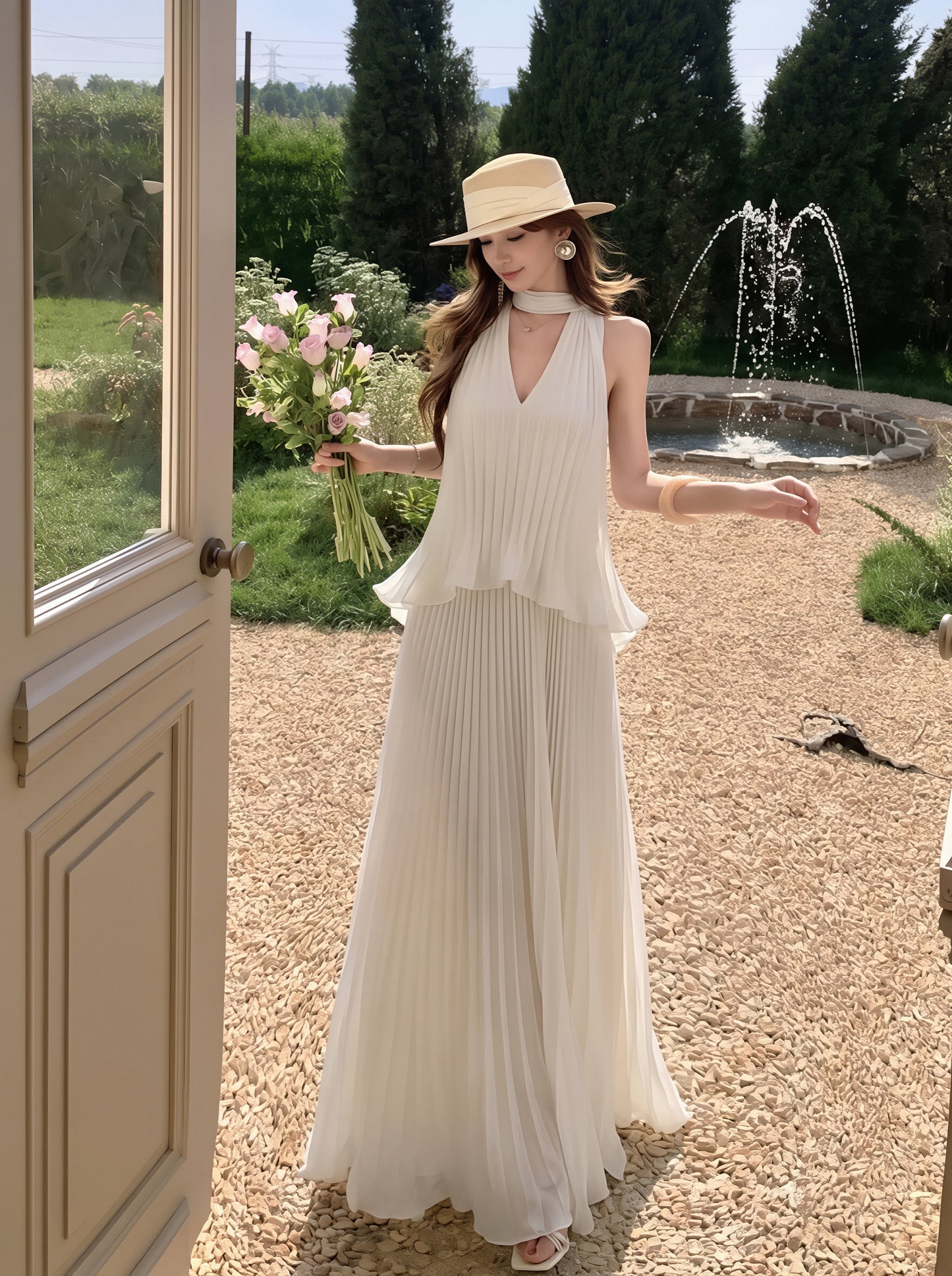 【dress】ノースリーブロングワンピース Q8729