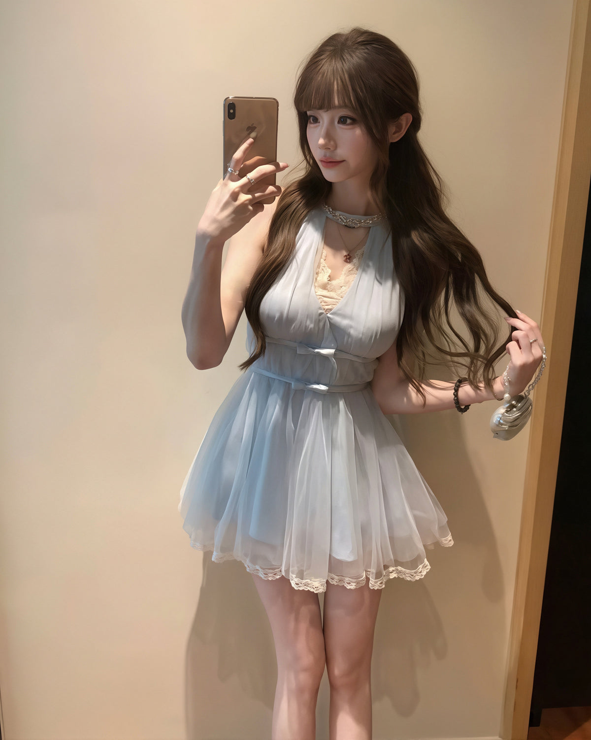 【dress】ラインストーン付きレースドッキングワンピース Q8935