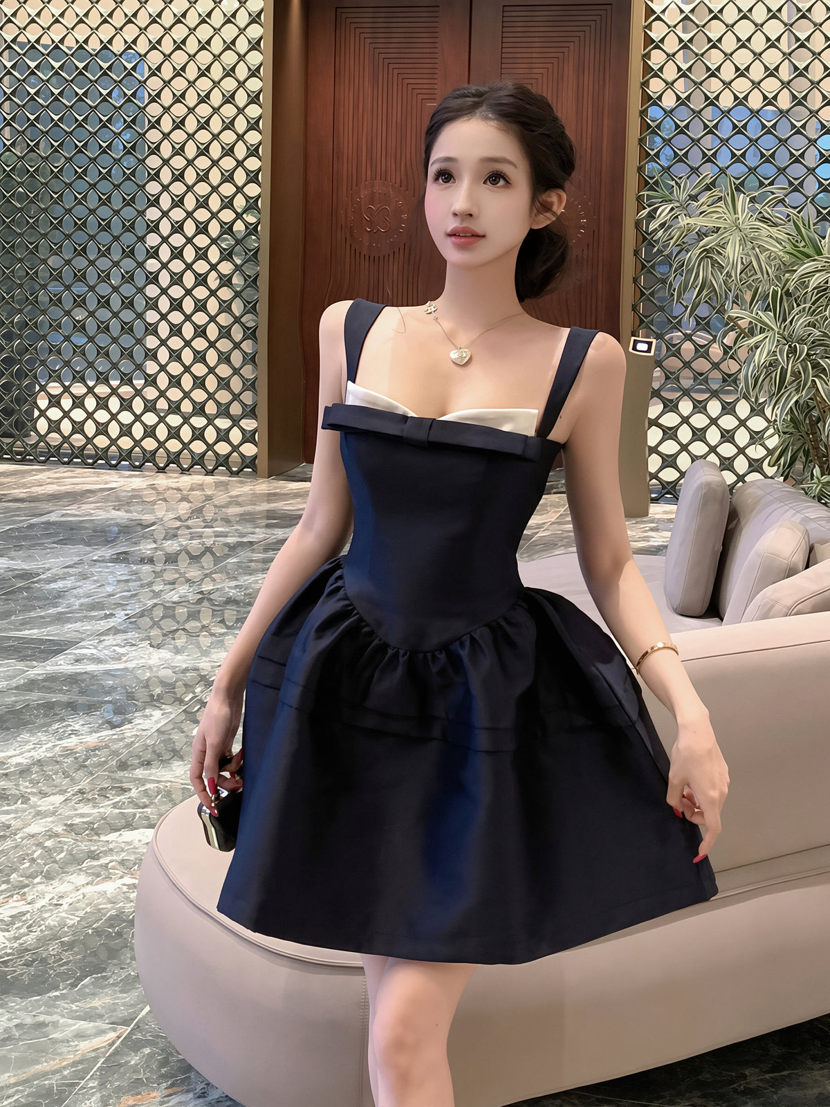 【dress】リボン付きキャミワンピース Q8740