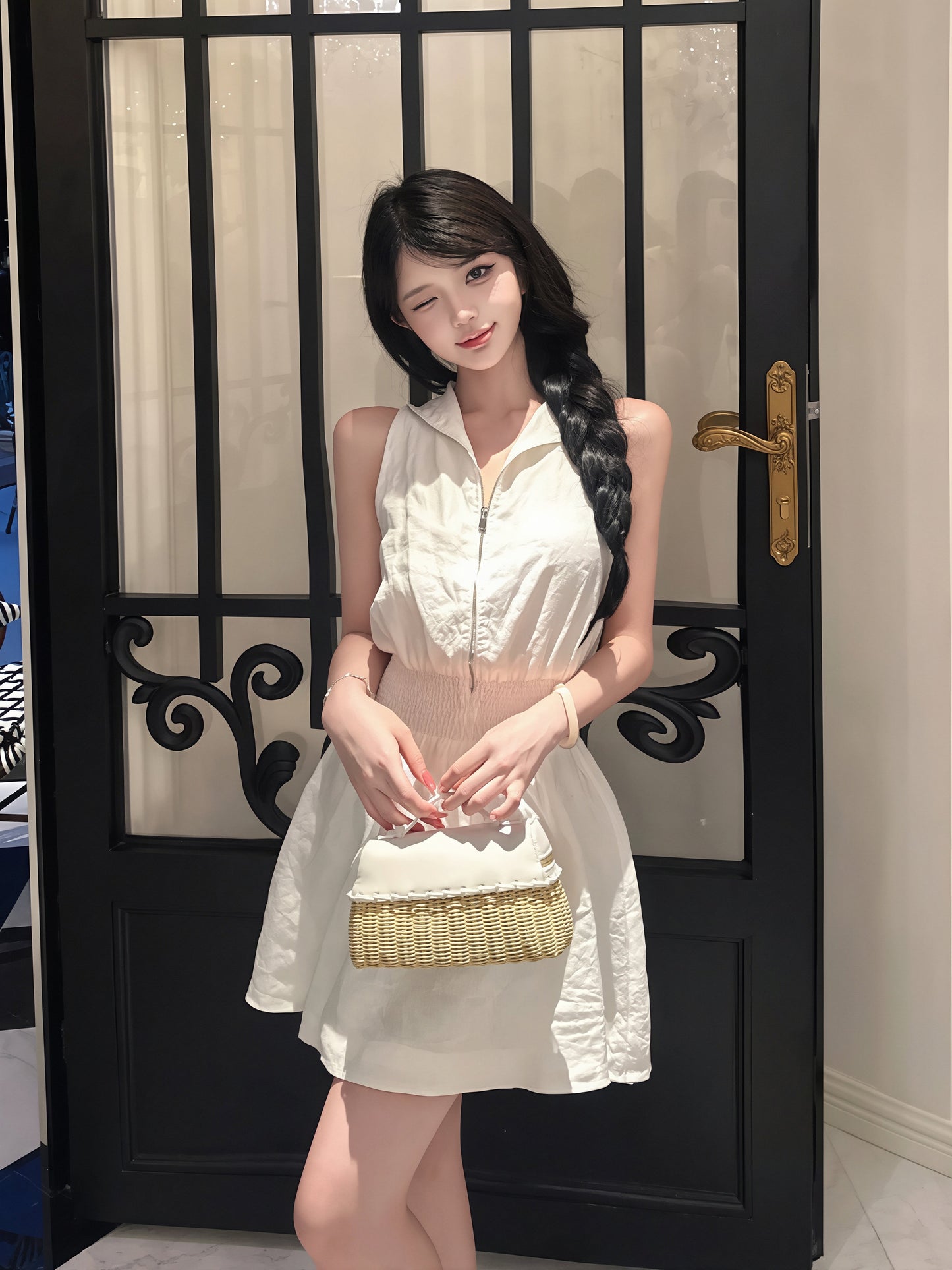 【dress】ノースリーブポロネックワンピース Q8864