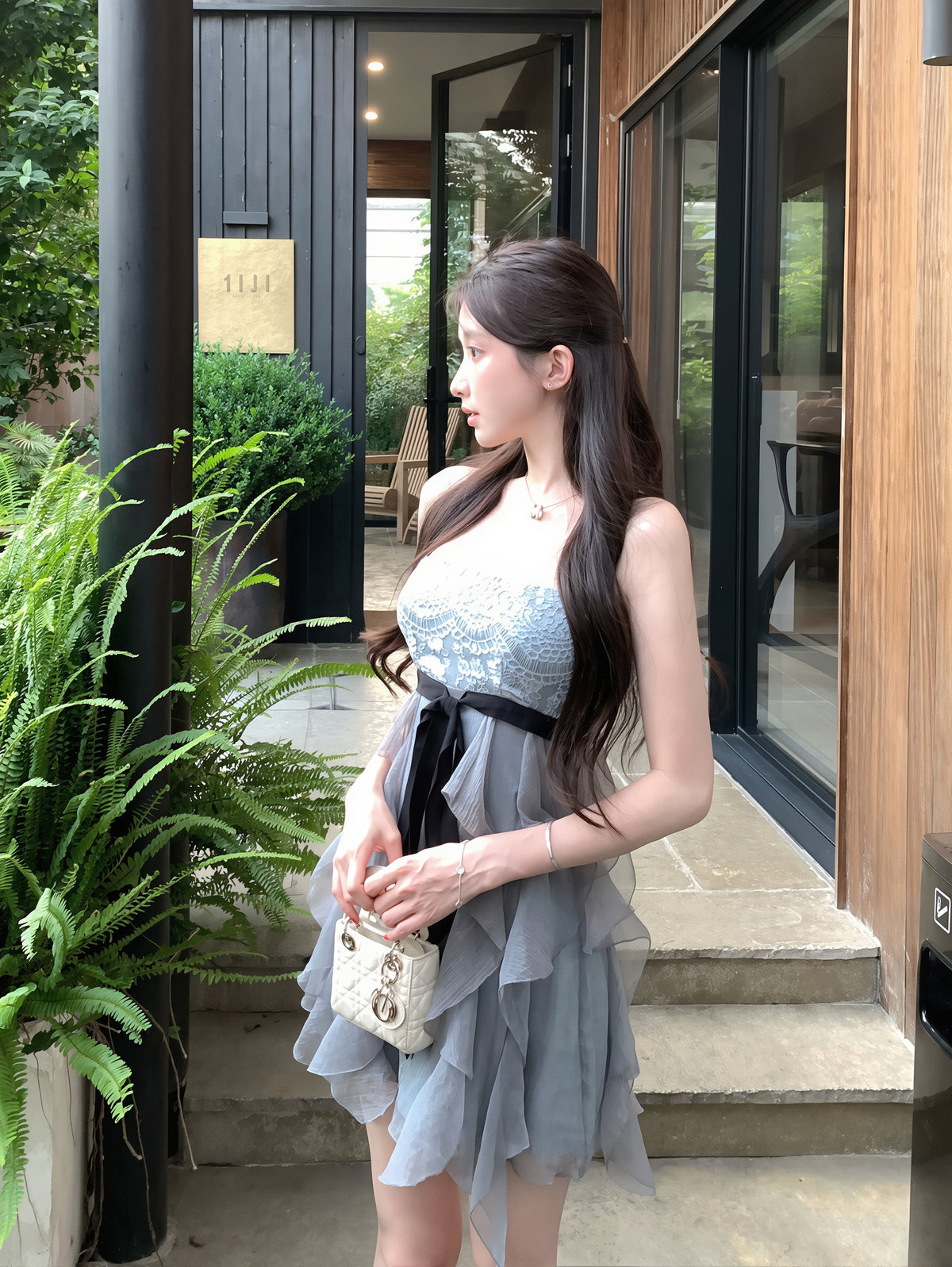 【dress】レースドッキングミニキャミワンピース Q8866