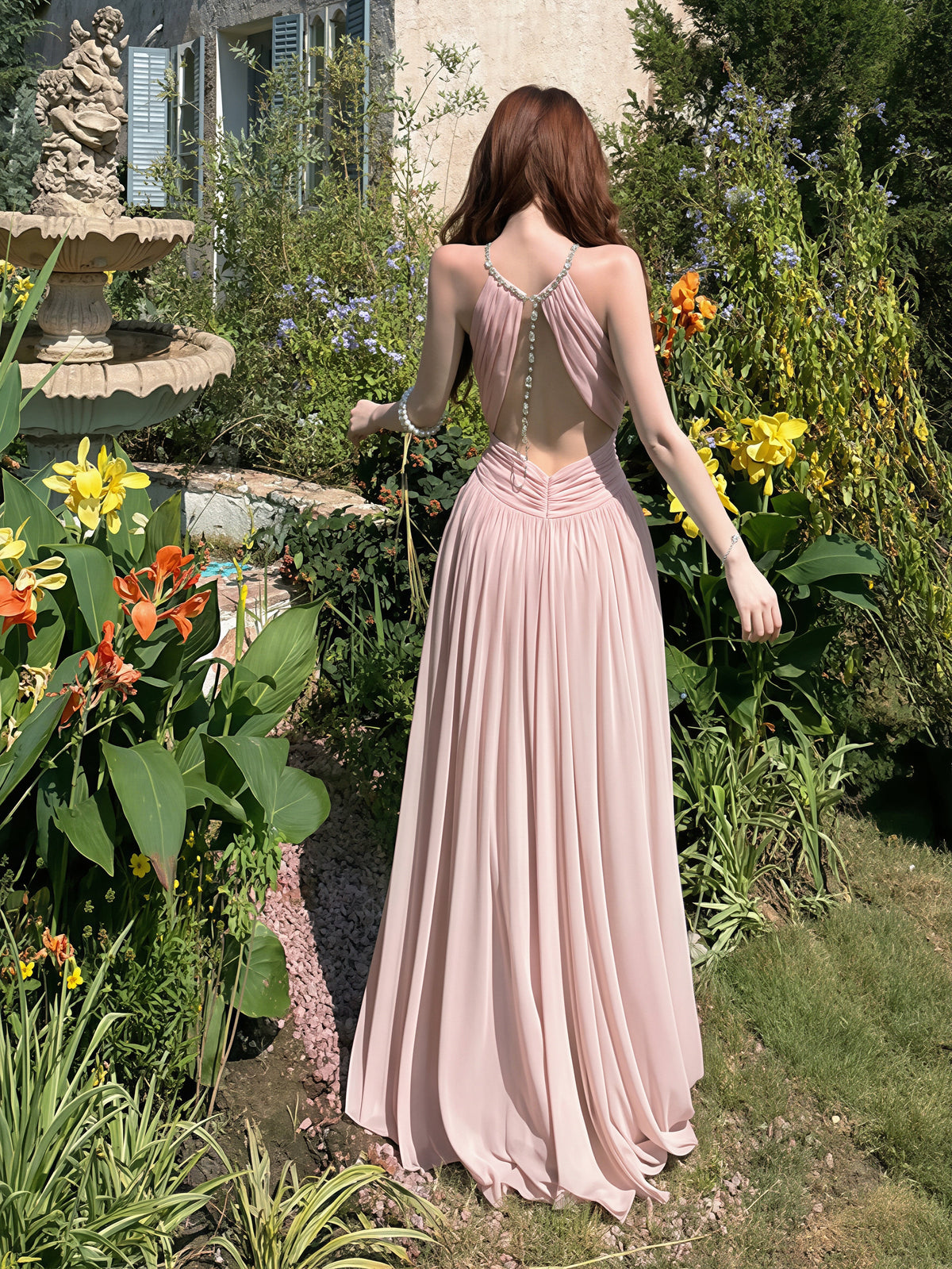 【dress】ノースリーブバックオーポンロングワンピース Q8865