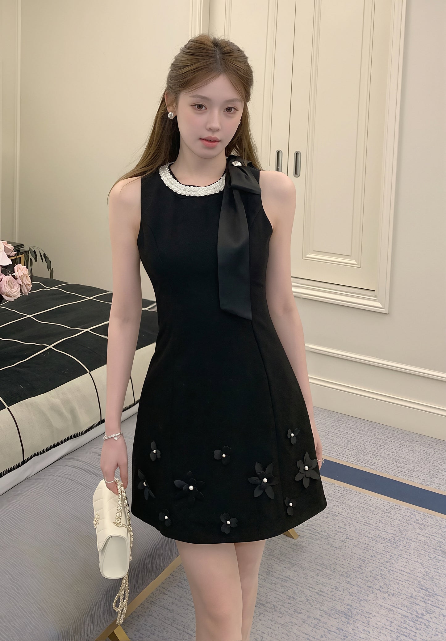 【dress】パール付きノースリーブワンピース Q8818