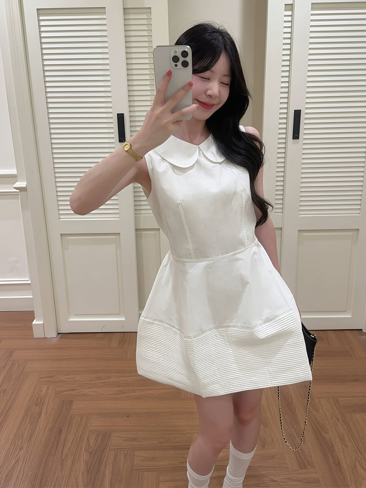 【dress】ピーターパンカラーノースリーブAラインワンピース Q8828