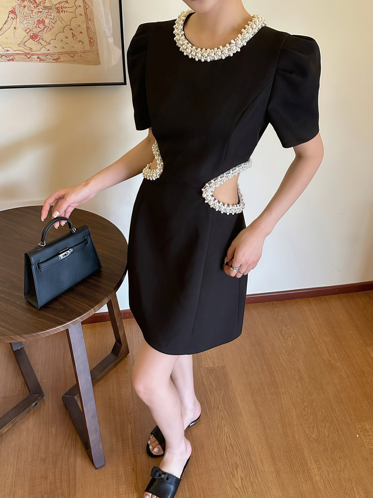 【dress】パールウエストカットミニワンピース Q8769