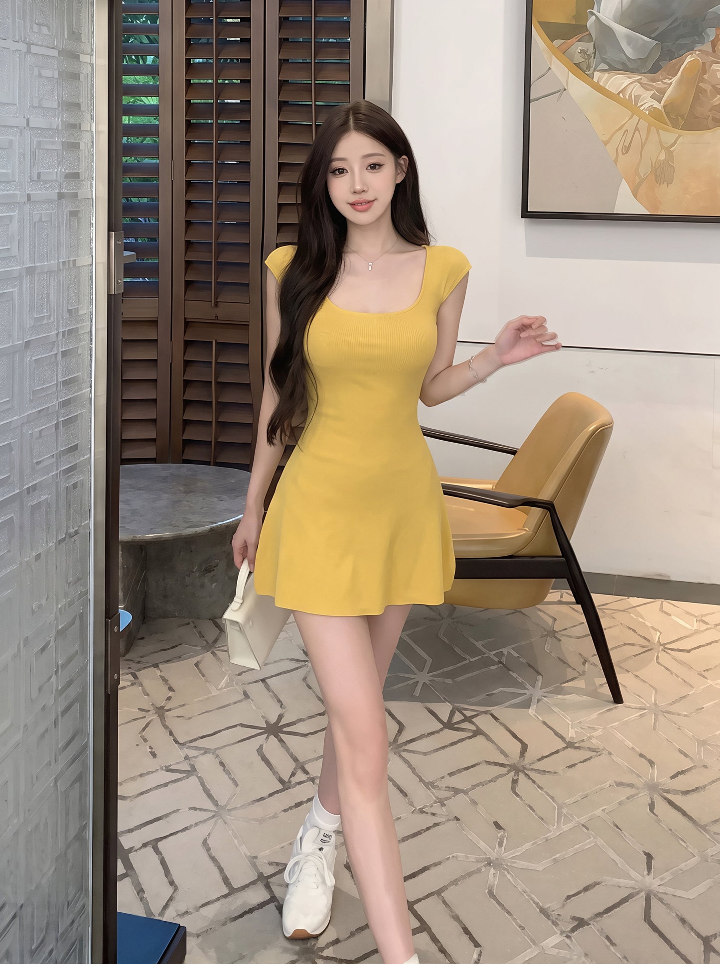 【dress】スクエアネックAラインワンピース Q8837