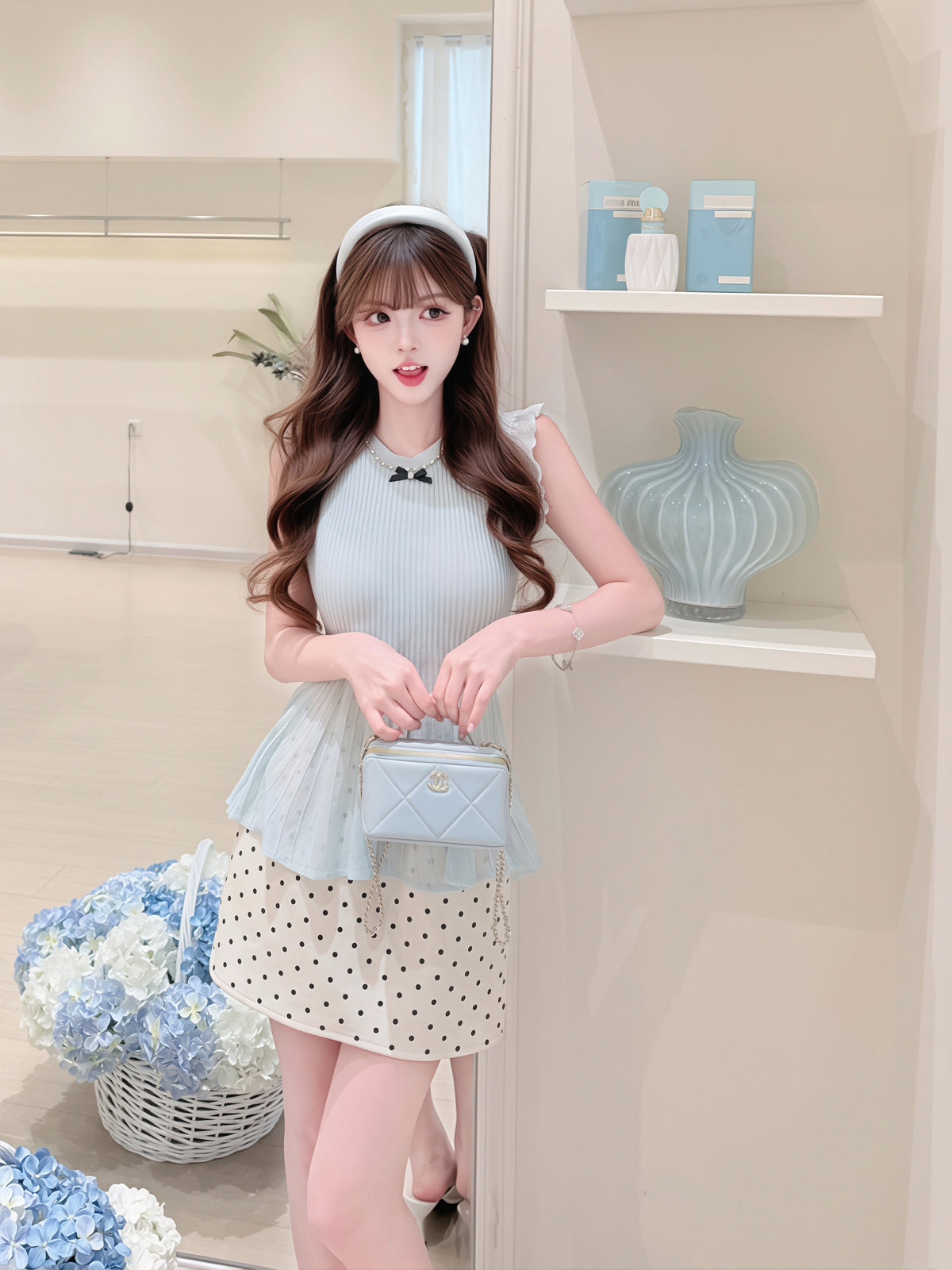 【tops】リボン付きノースリーブトップス Q8759