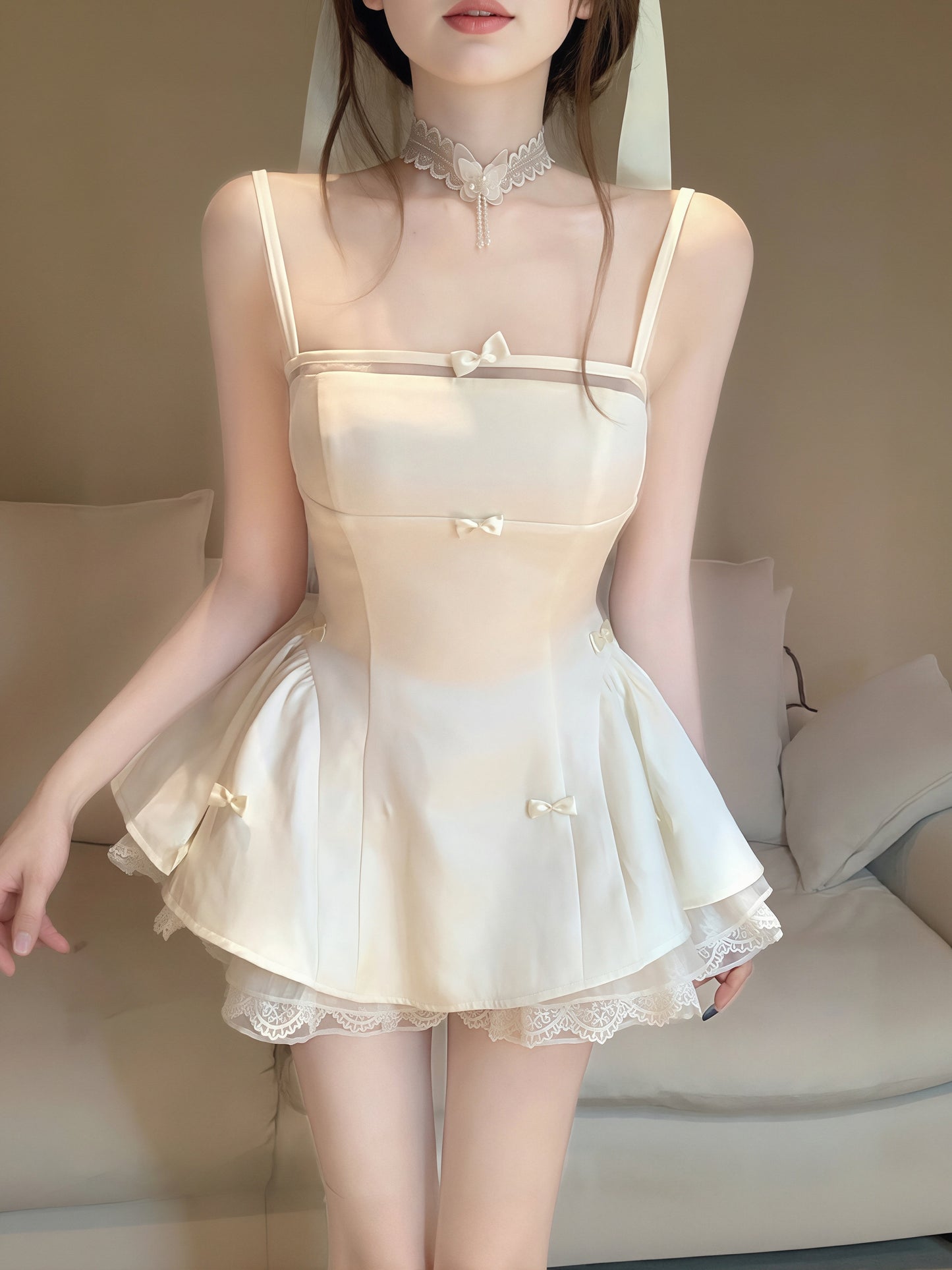 【dress】レースドッキングキャミワンピース Q8762