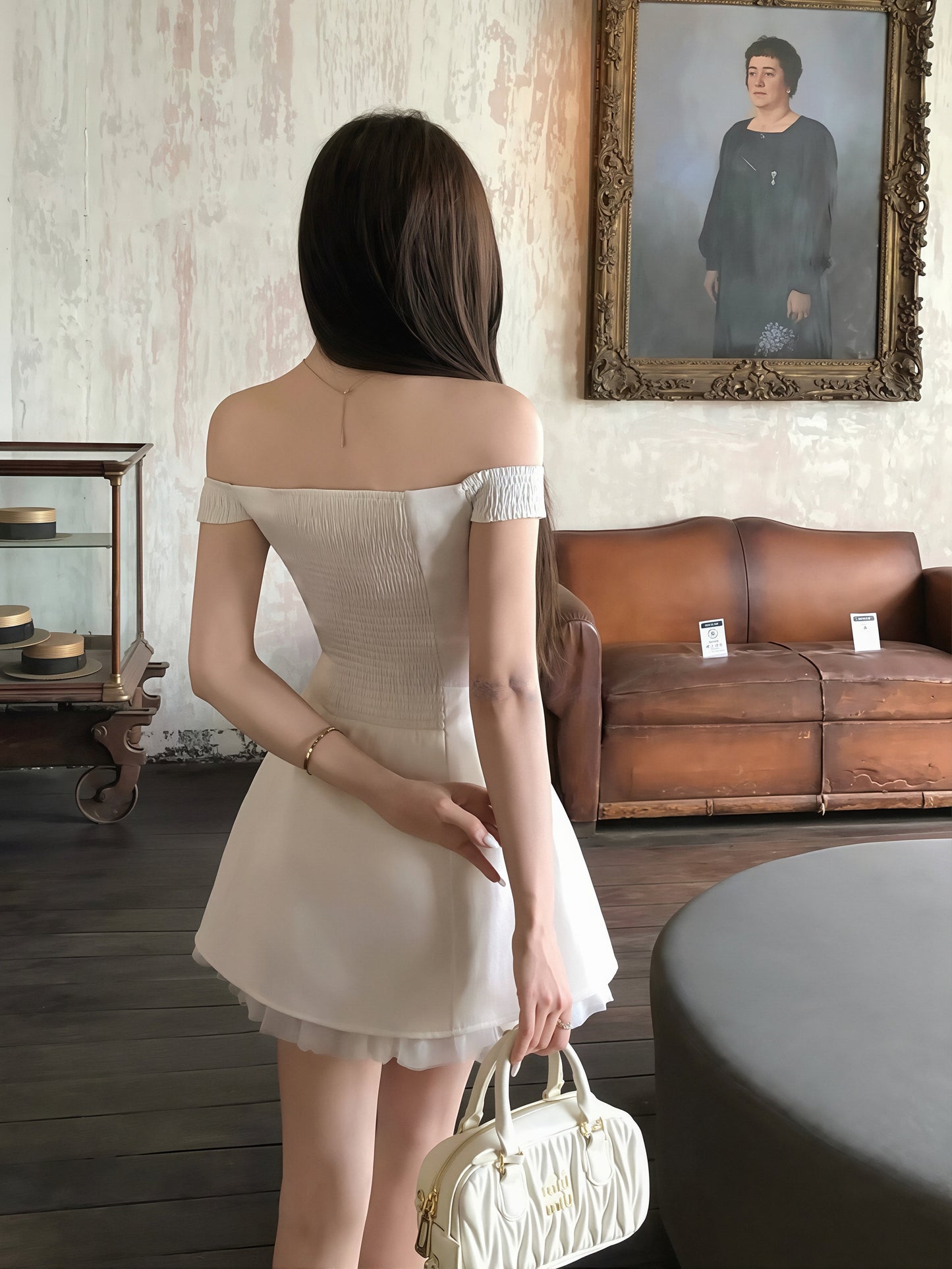 【dress】オフショルダーAラインワンピース Q8773