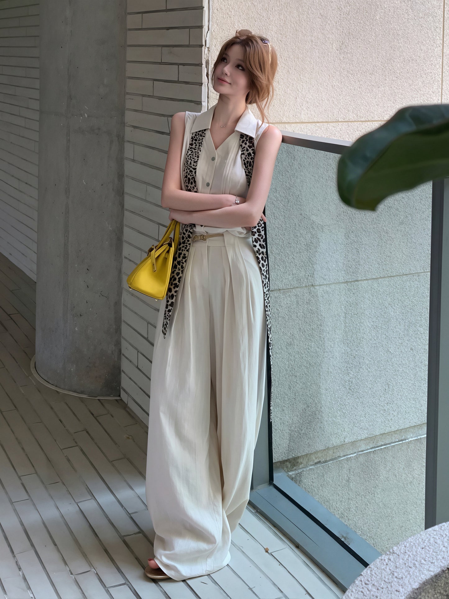【set】ノースリーブトップス×ワイドパンツセット Q8786
