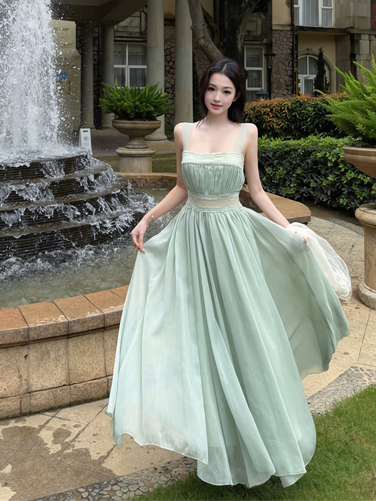 【dress】レースドッキングロングキャミワンピース Q8835