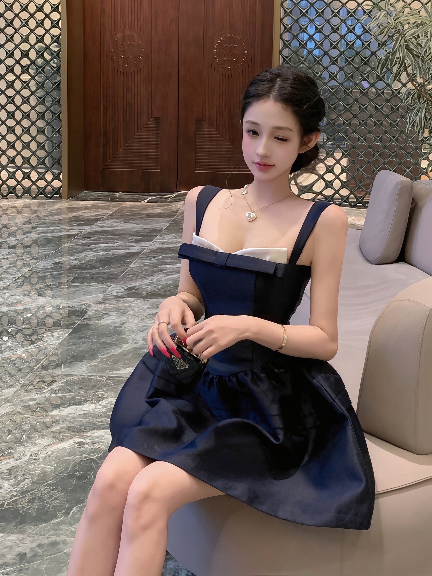 【dress】リボン付きキャミワンピース Q8740
