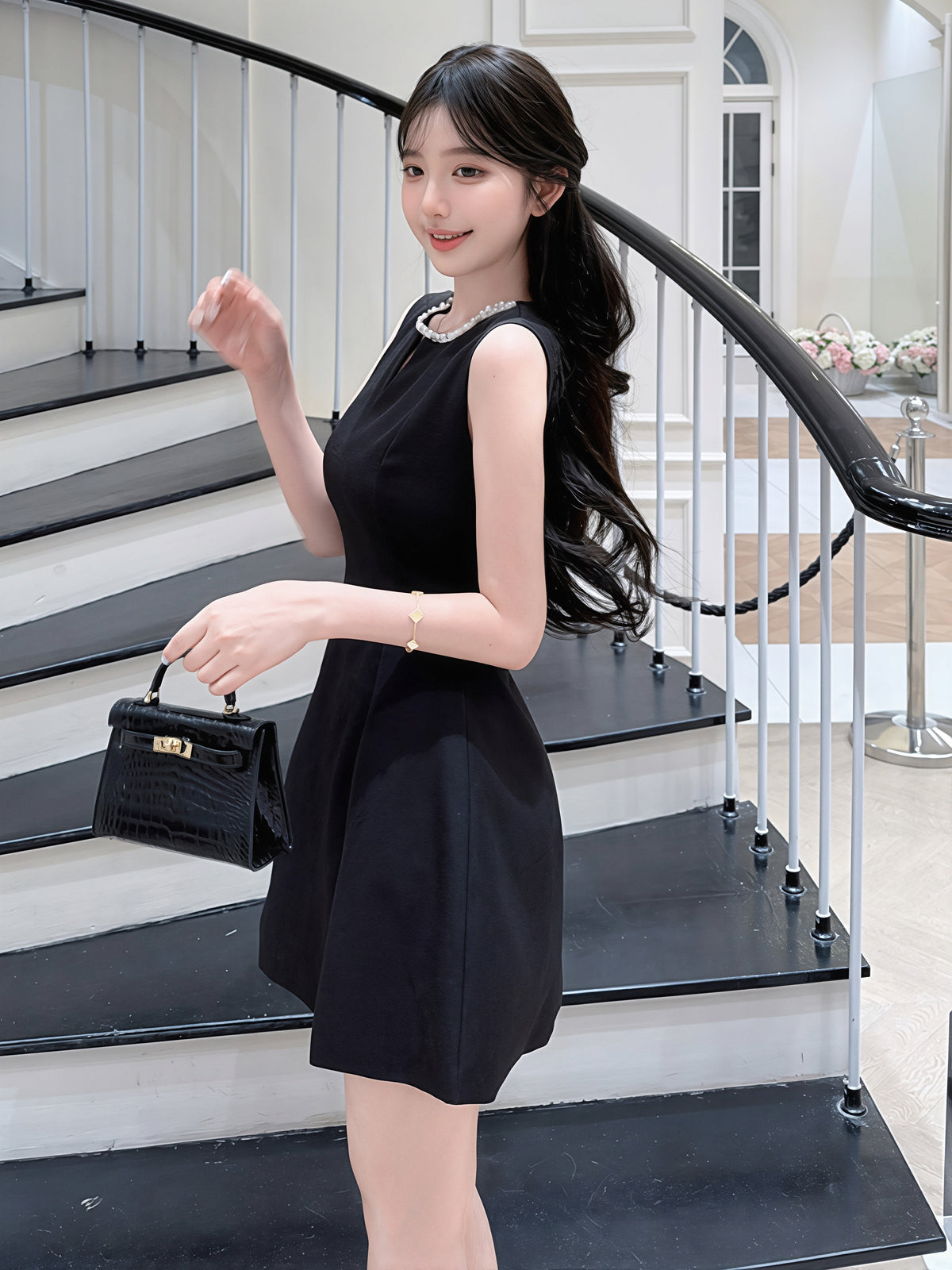 【dress】ラインストーンノースリーブワンピース Q8761