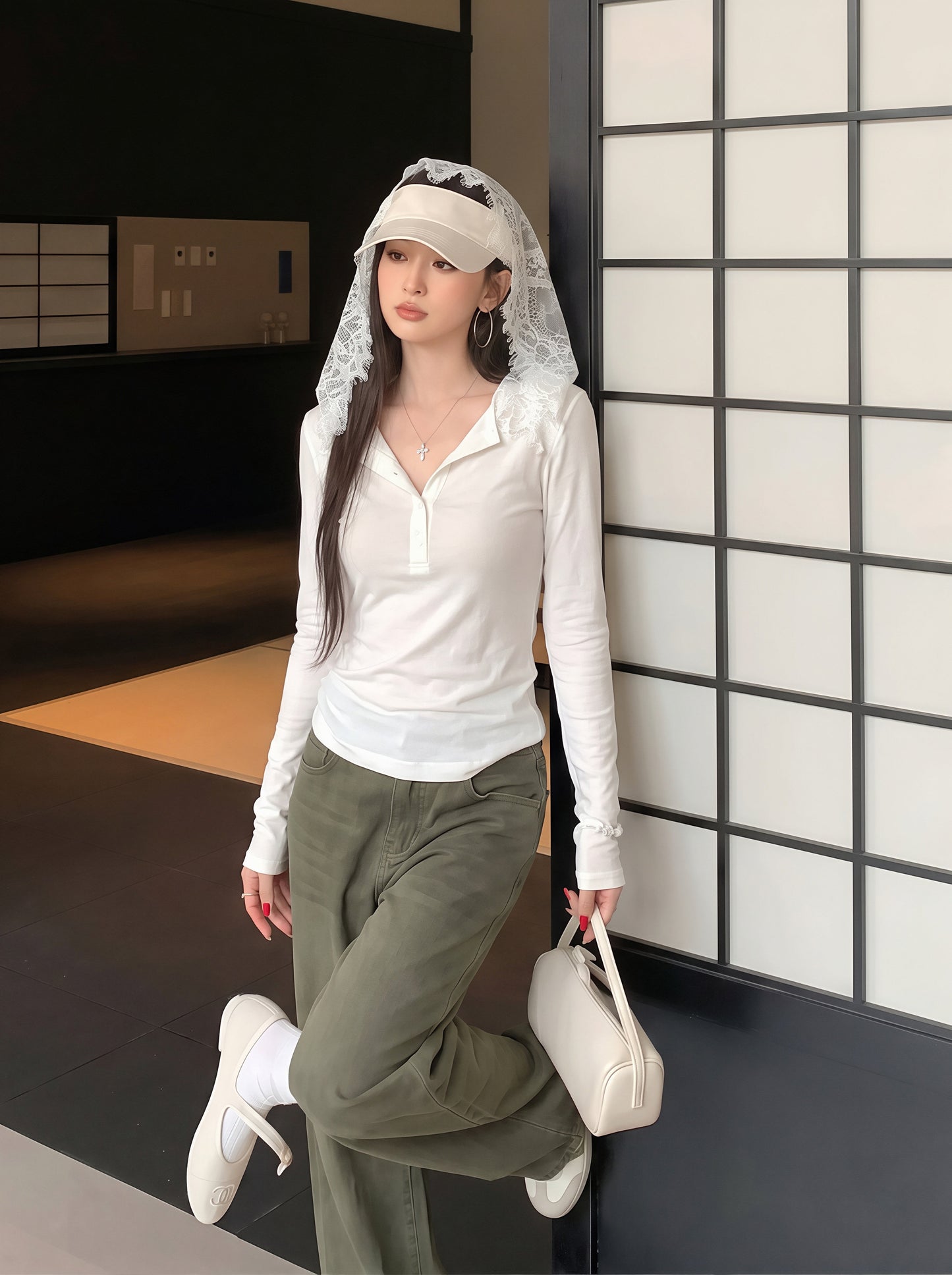 【tops】レースフード付きTシャツ Q8838