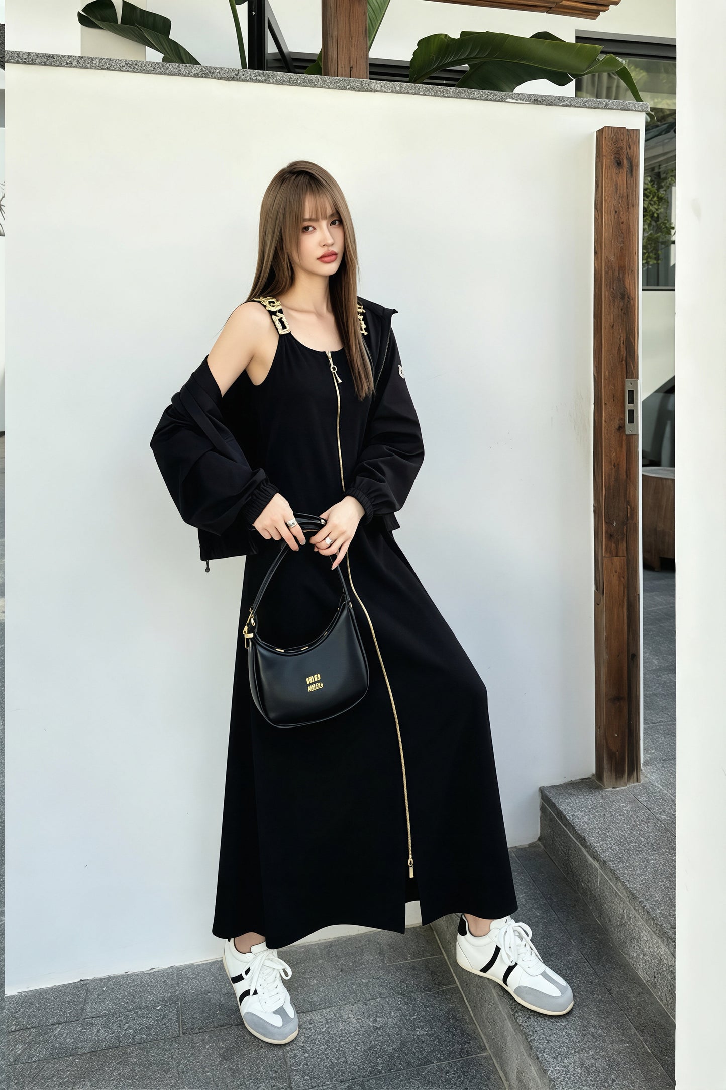 【dress】Wジップロングベストワンピース Q8924