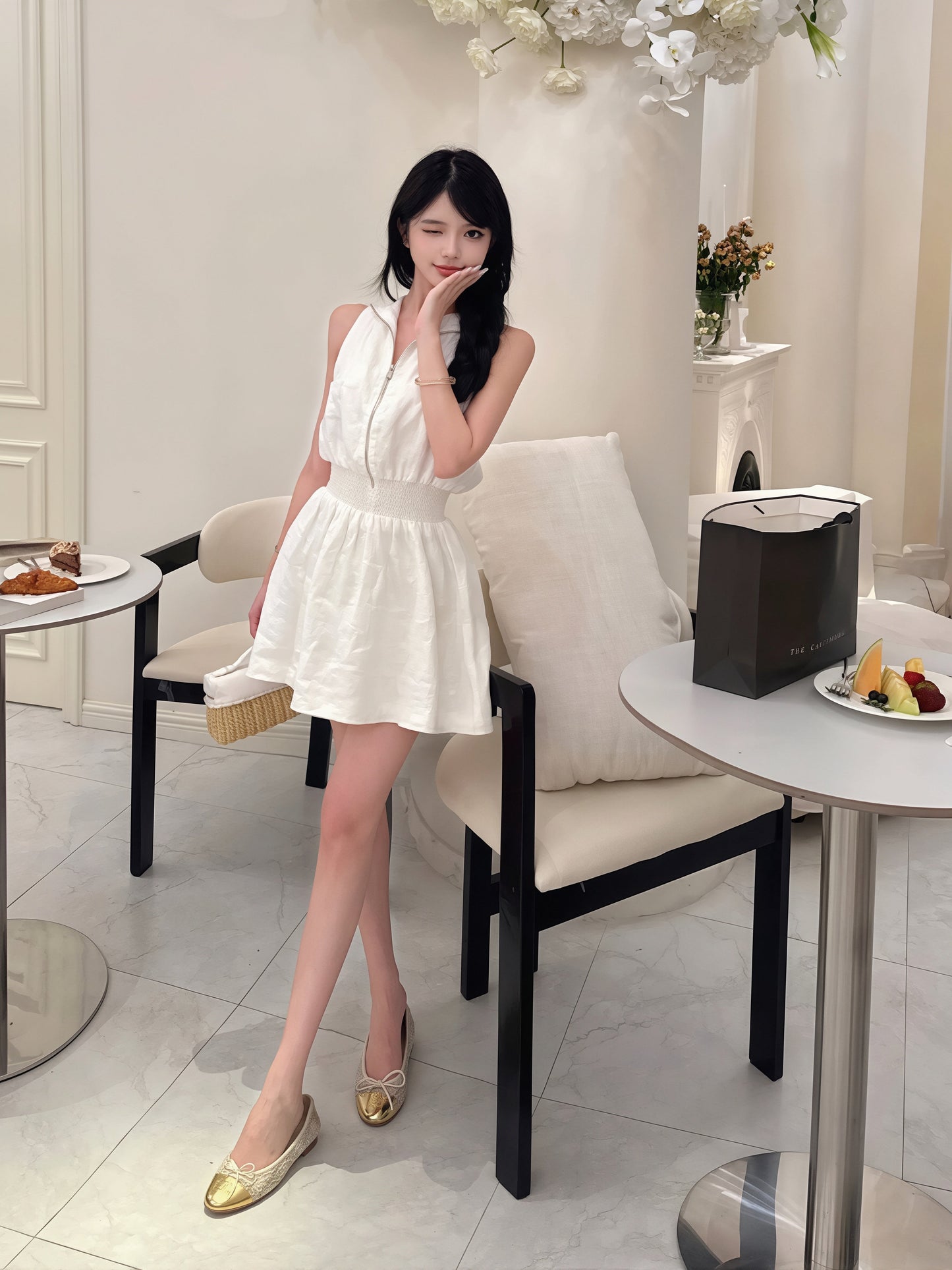 【dress】ノースリーブポロネックワンピース Q8864