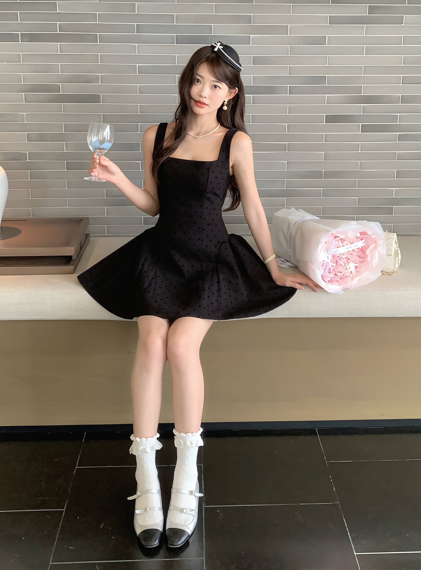 【dress】ドット柄ベストワンピース Q8847