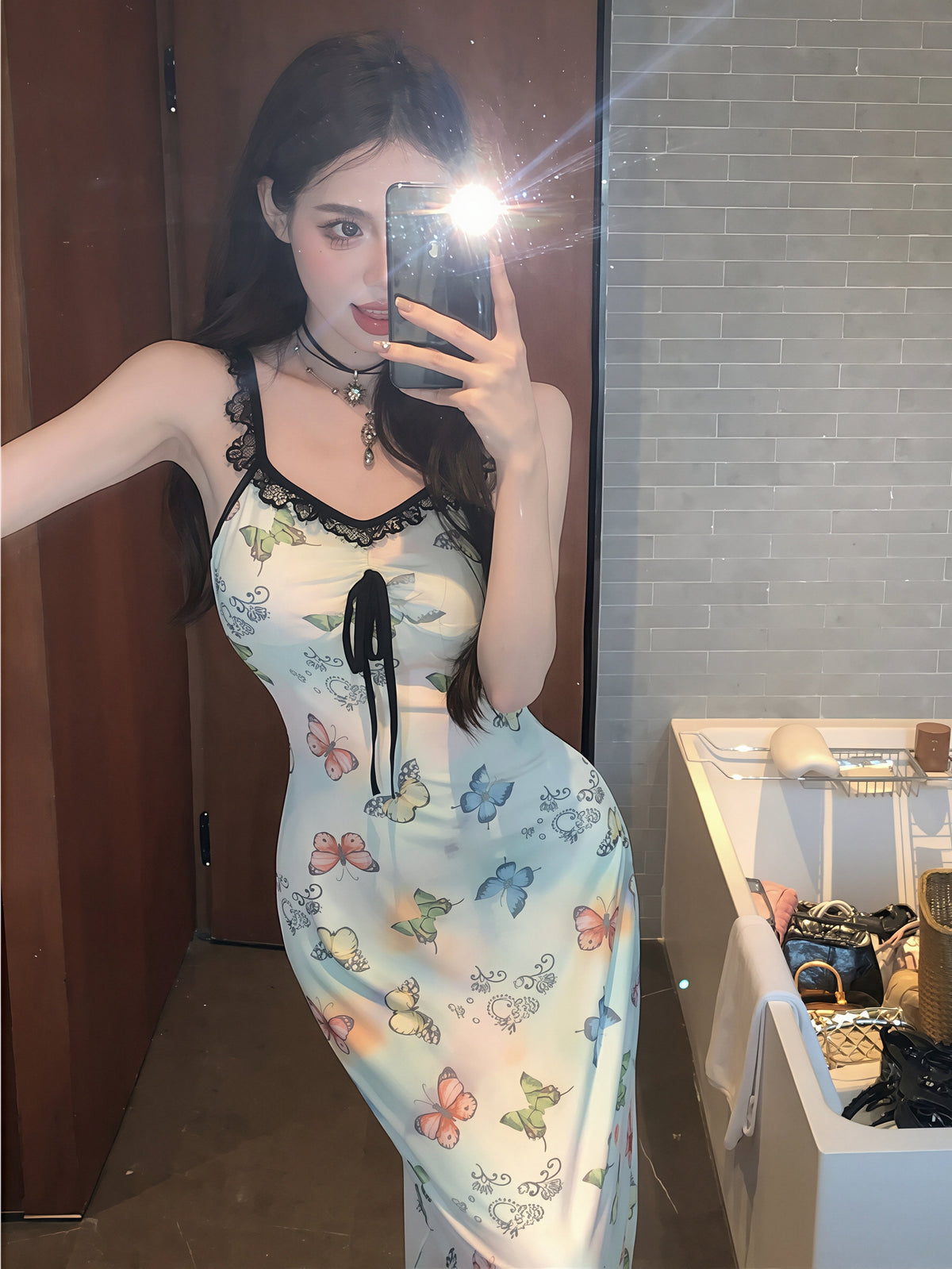 【dress】レースドッキングロングキャミワンピース Q8799