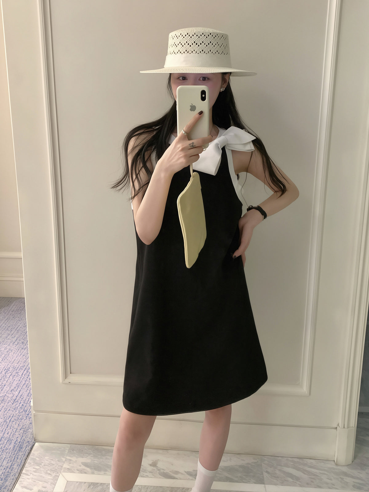 【dress】リボン付きノースリーブワンピース Q8876