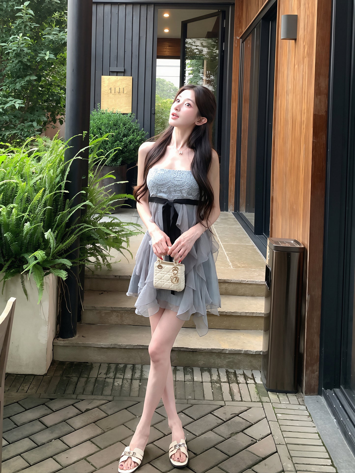 【dress】レースドッキングミニキャミワンピース Q8866