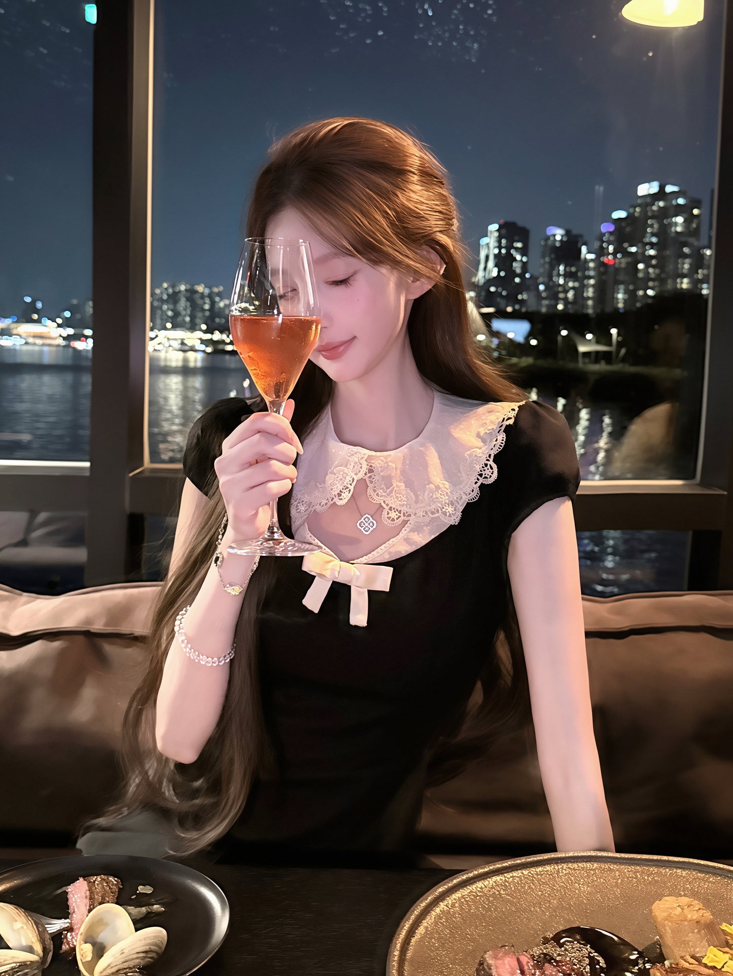 【dress】レースピーターパンカラーワンピース Q8880