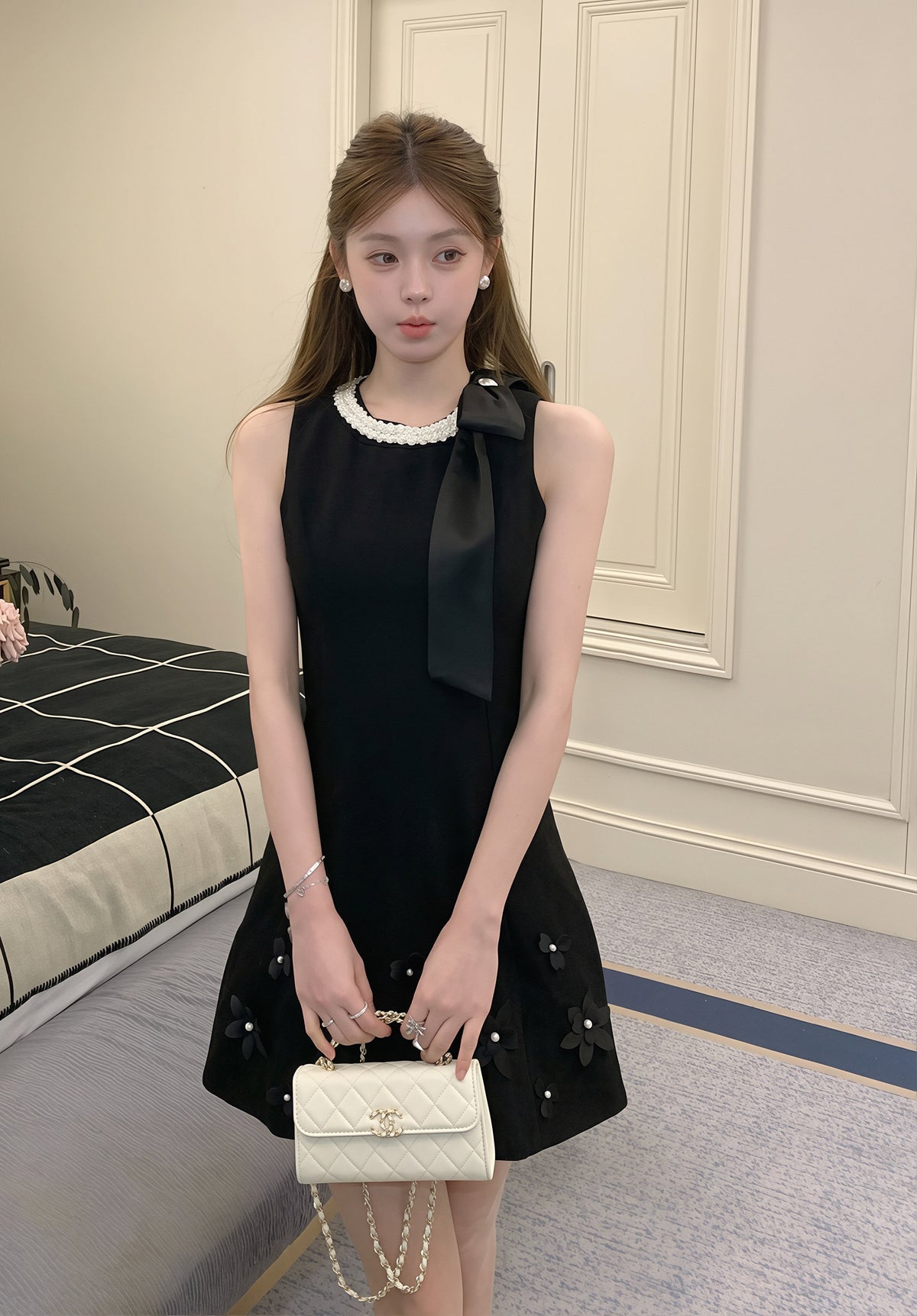 【dress】パール付きノースリーブワンピース Q8818
