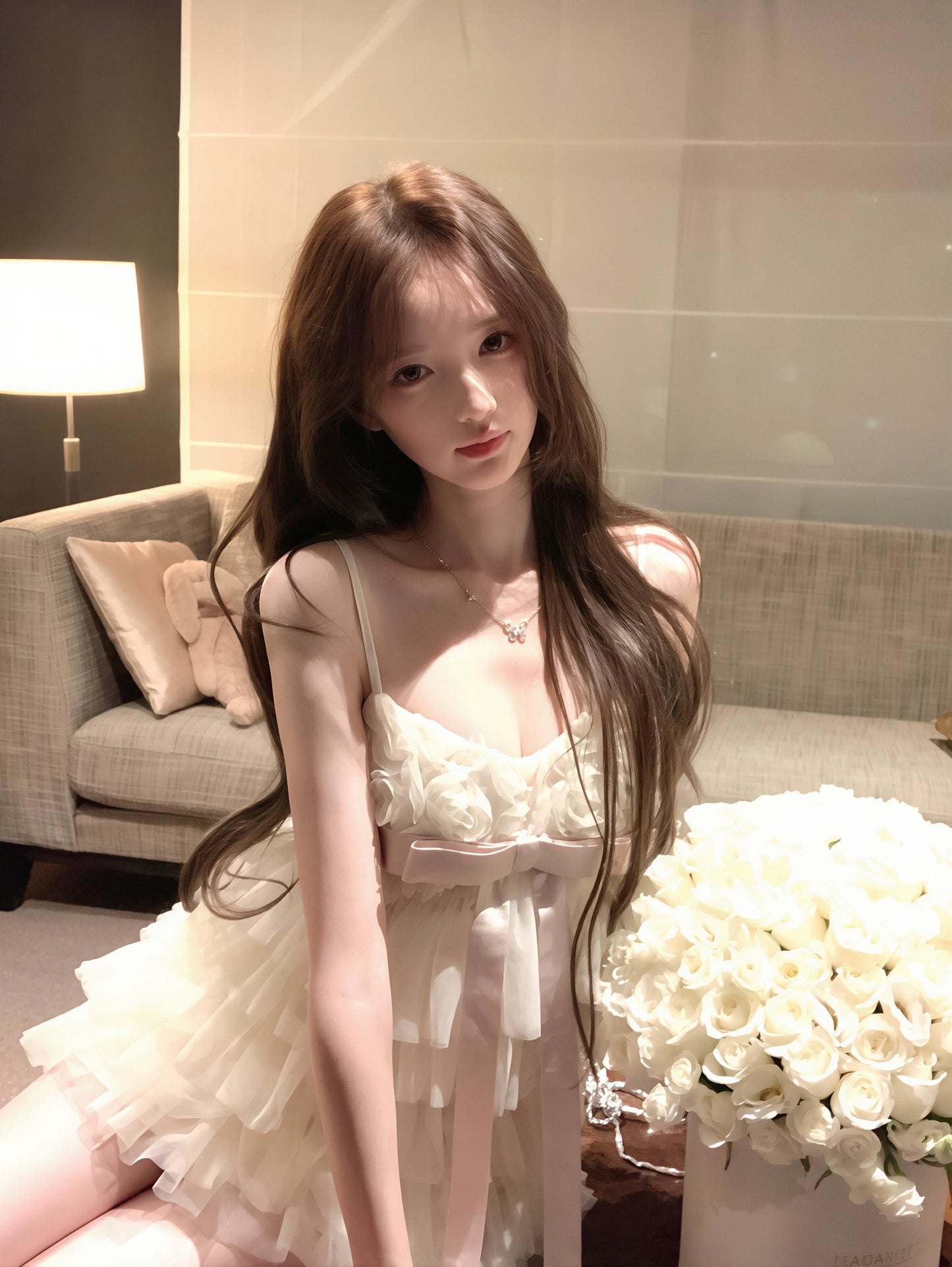【dress】リボン付きティアードキャミワンピース Q8879