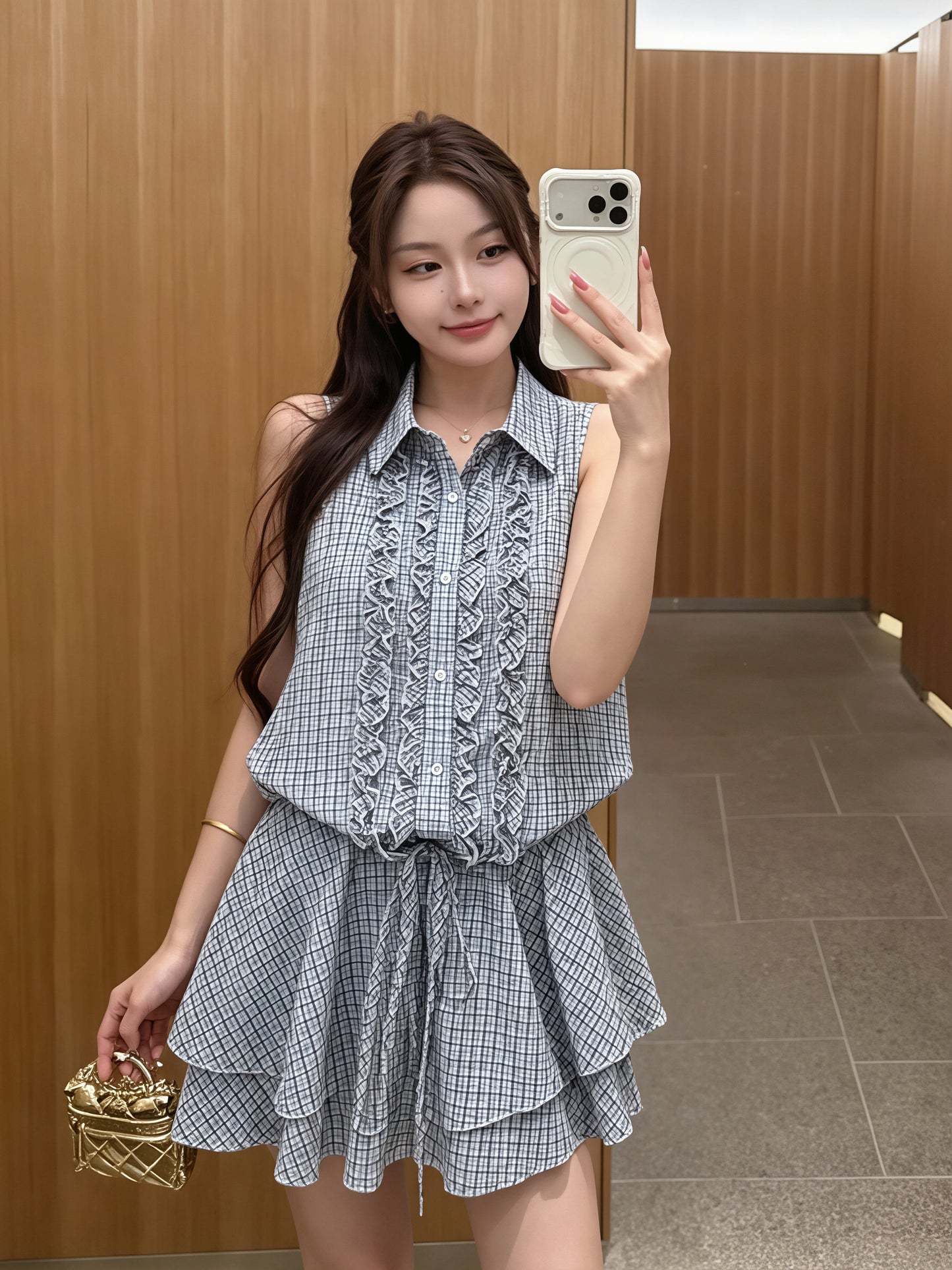 【dress】ギャザーフリルノースリーブワンピース Q8821