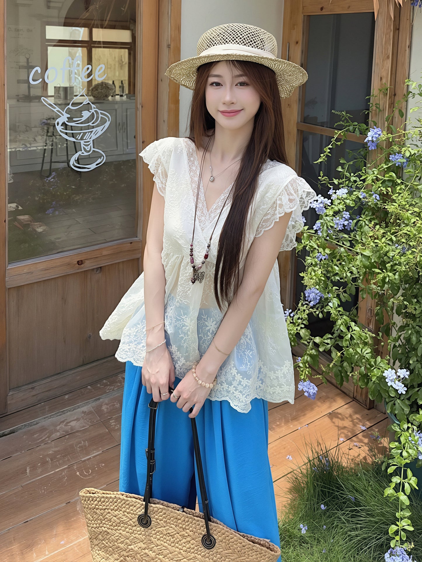 【set】レーストップス×ワイドパンツセット Q8741