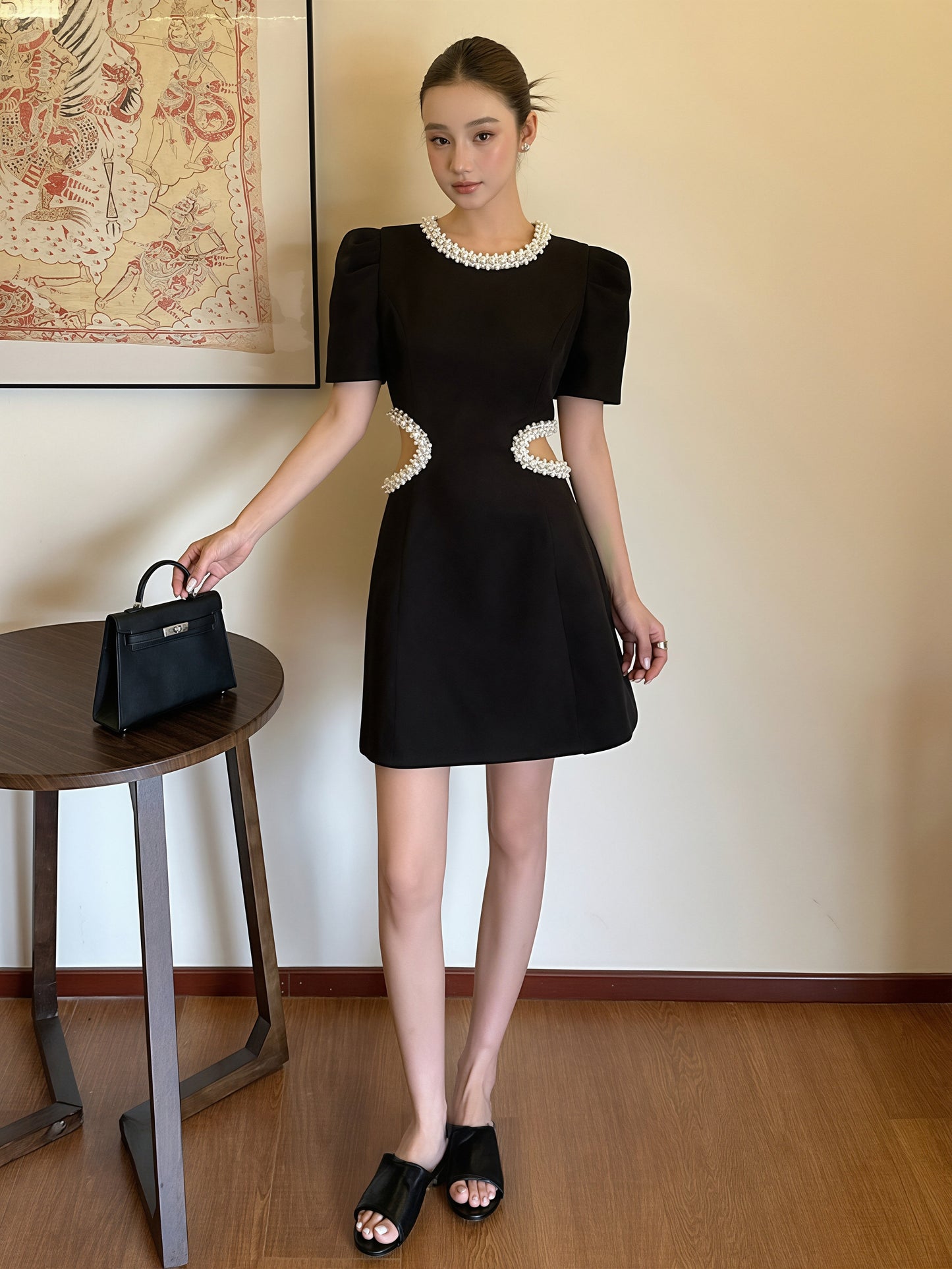 【dress】パールウエストカットミニワンピース Q8769