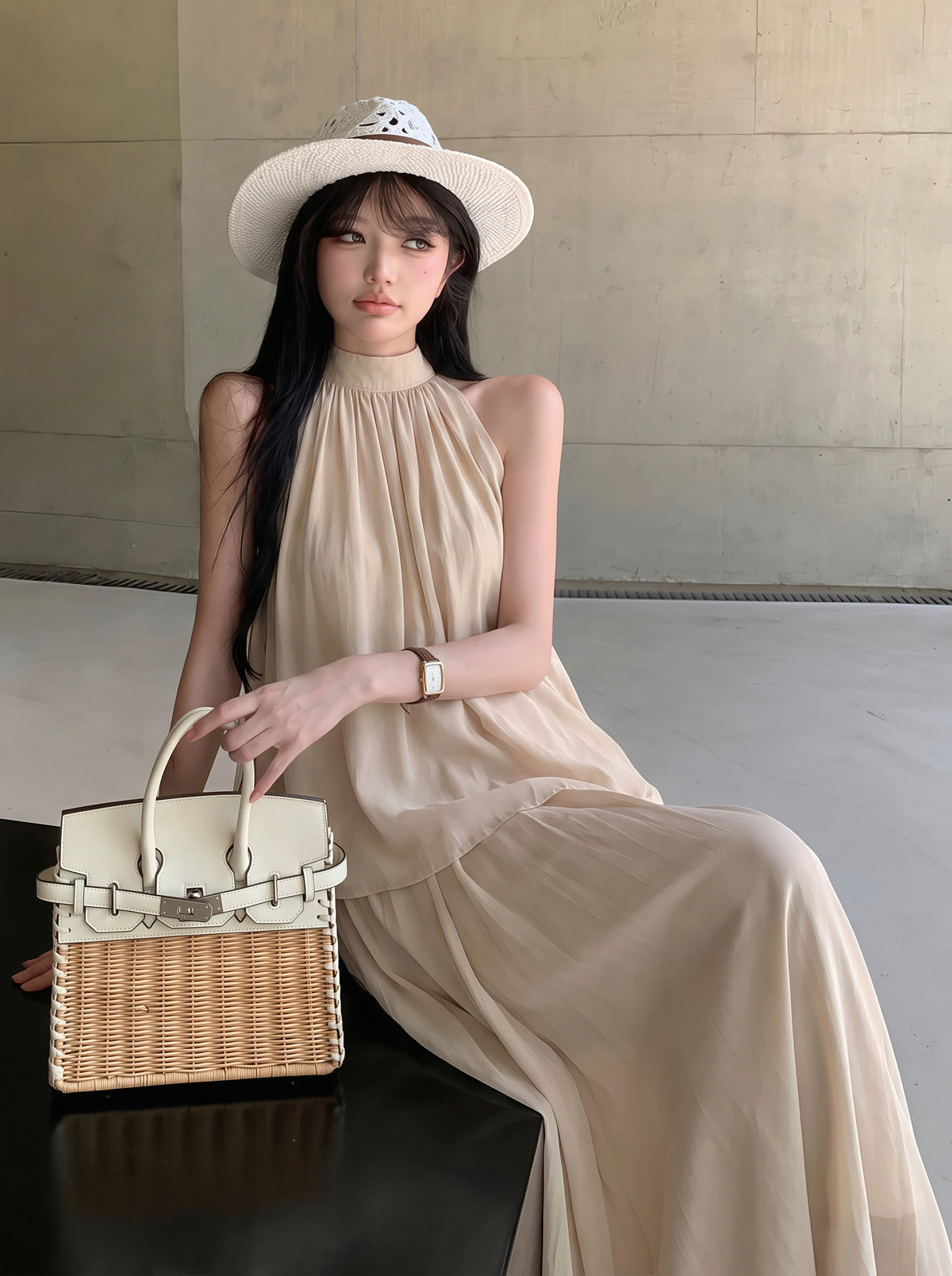 【set】ノースリーブトップス×ロングスカートセット Q8732