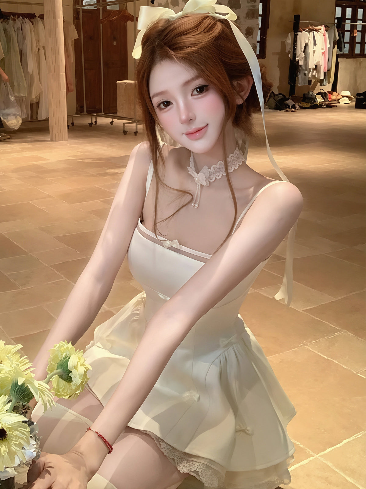 【dress】レースドッキングキャミワンピース Q8762