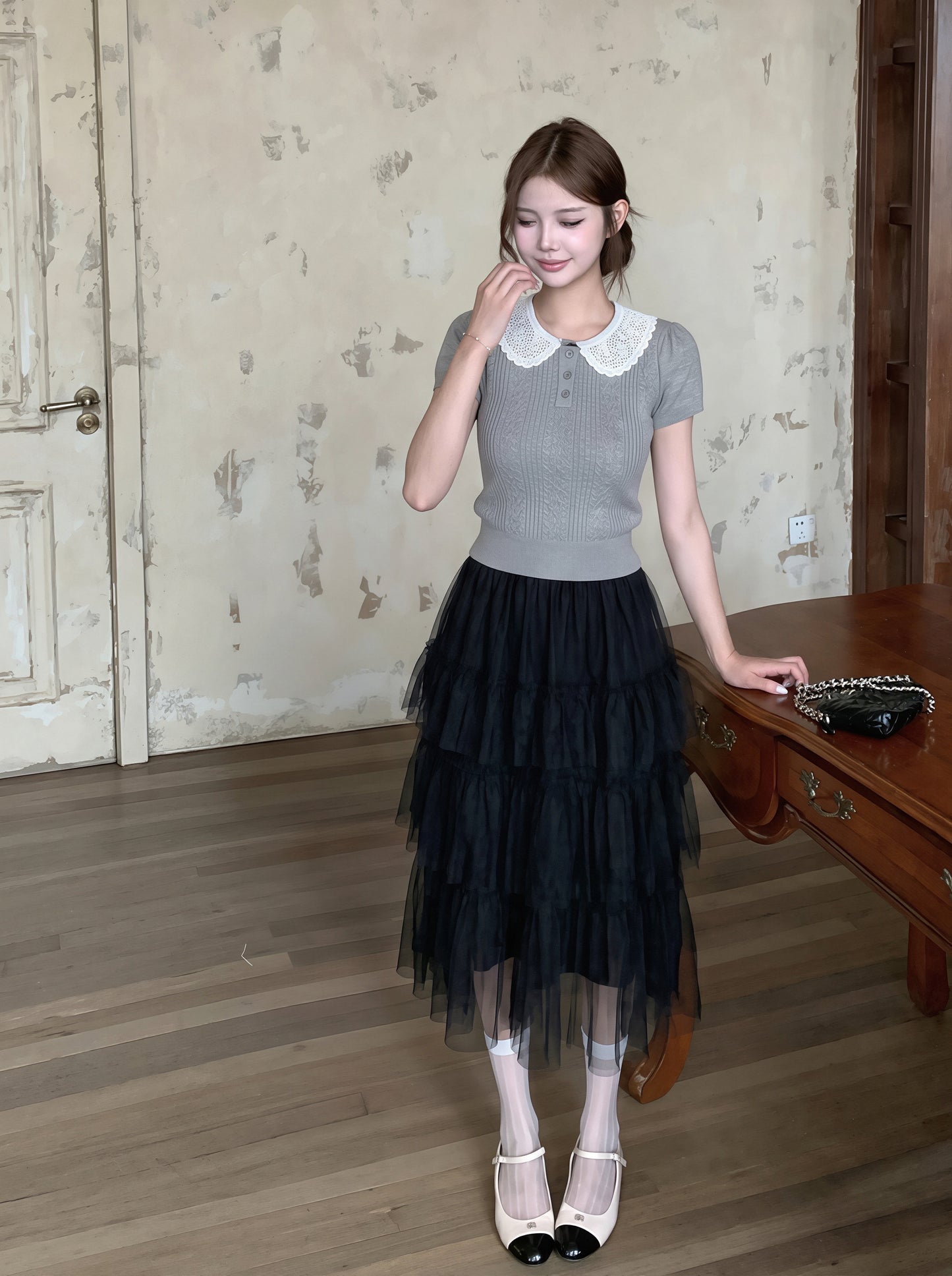 【tops】ピーターパンカラーニットトップス Q8836