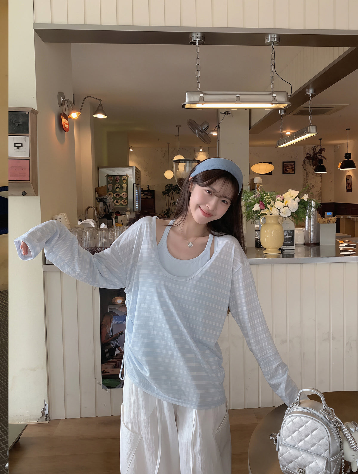 【set】ボーダー柄トップス×キャミソールセット Q8862