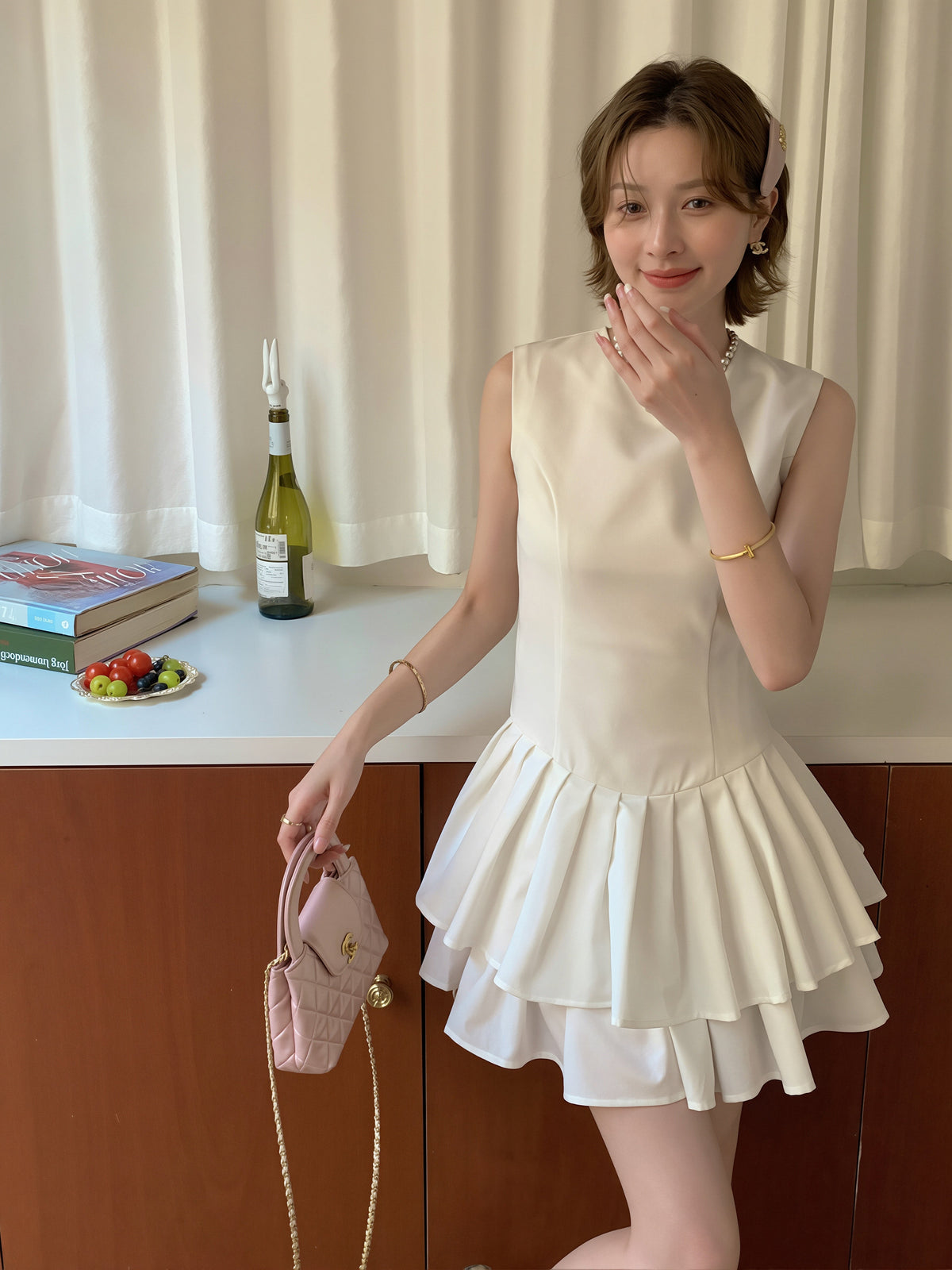 【dress】ノースリーブAラインティアードワンピース Q8812