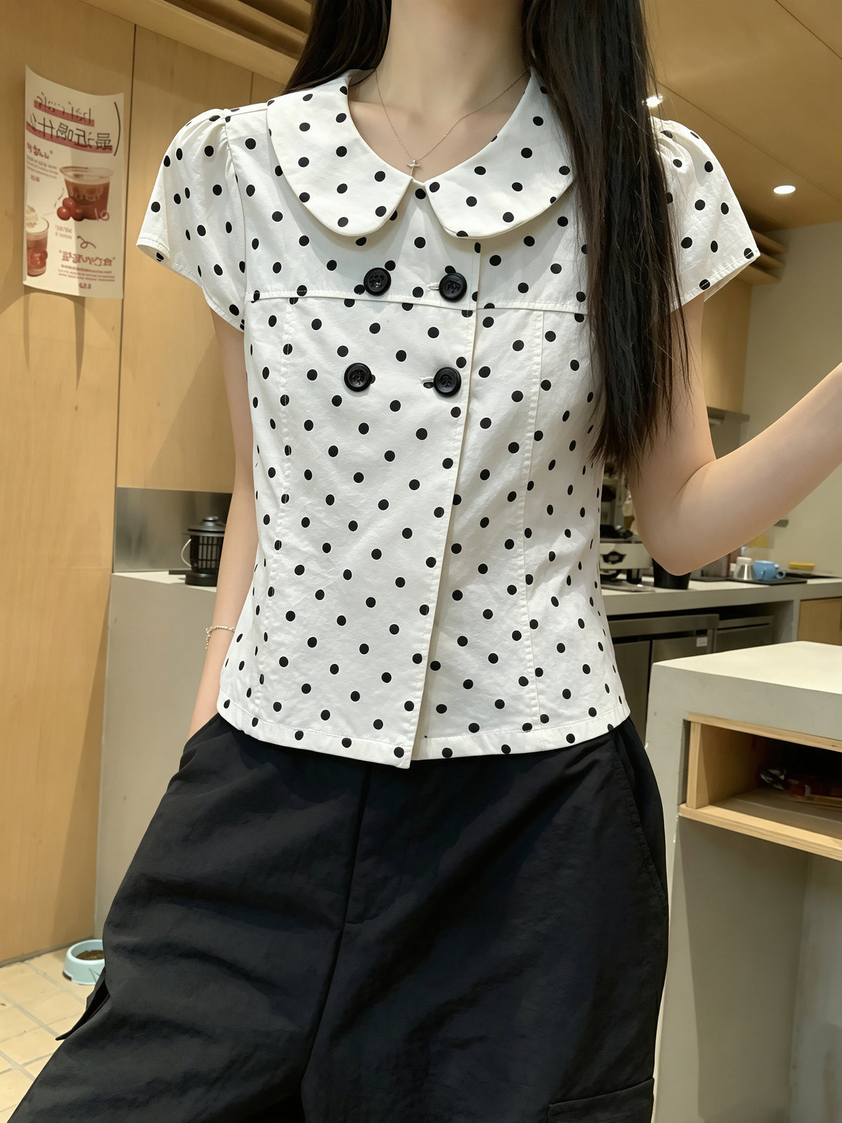 【tops】ドット柄ピーターパンカラートップス Q8858