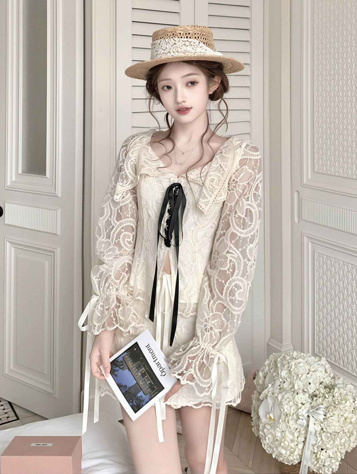 【set】レーストップス×ミニスカートセット Q8887