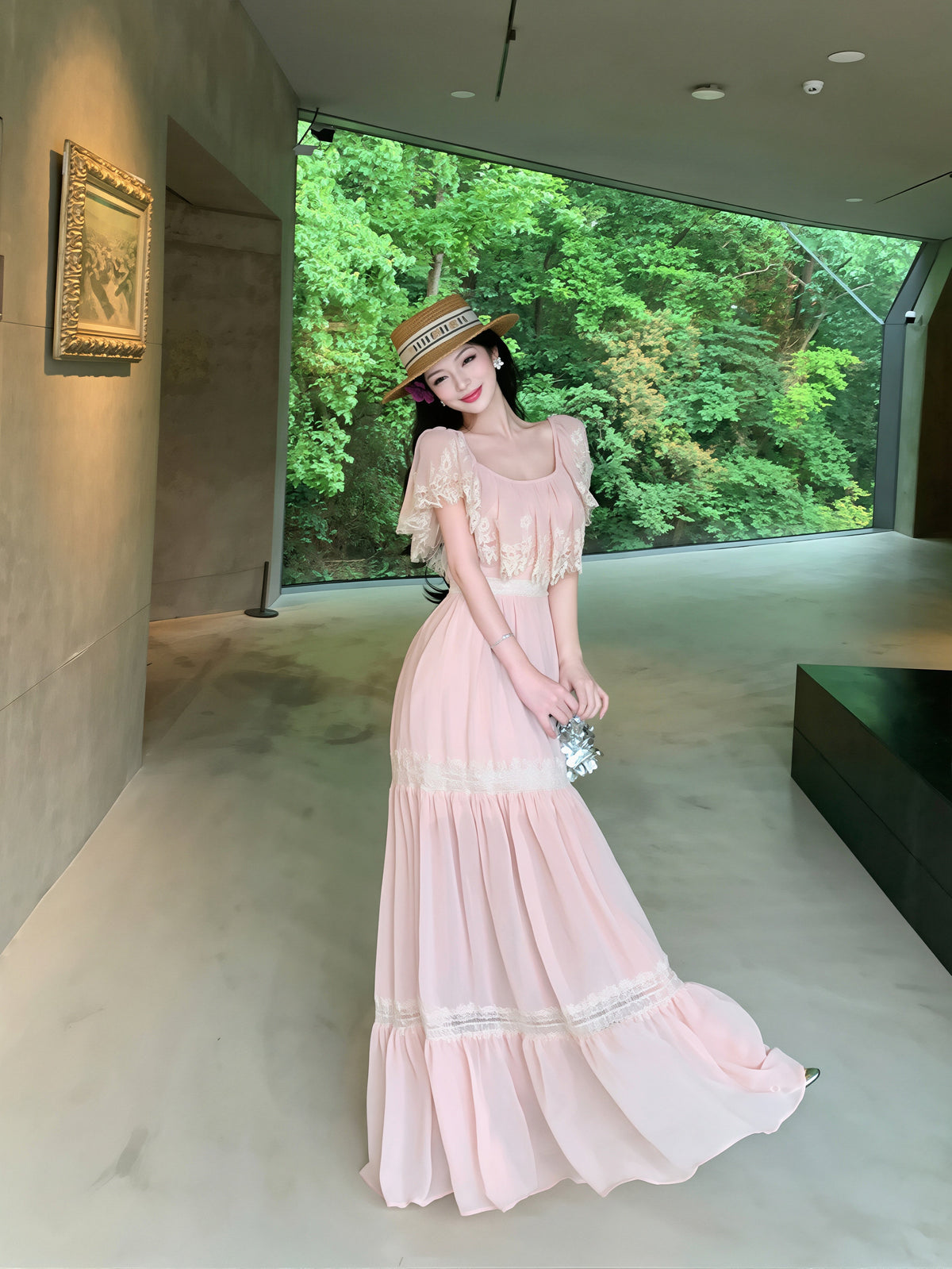 【dress】レースドッキングロングワンピース Q8717