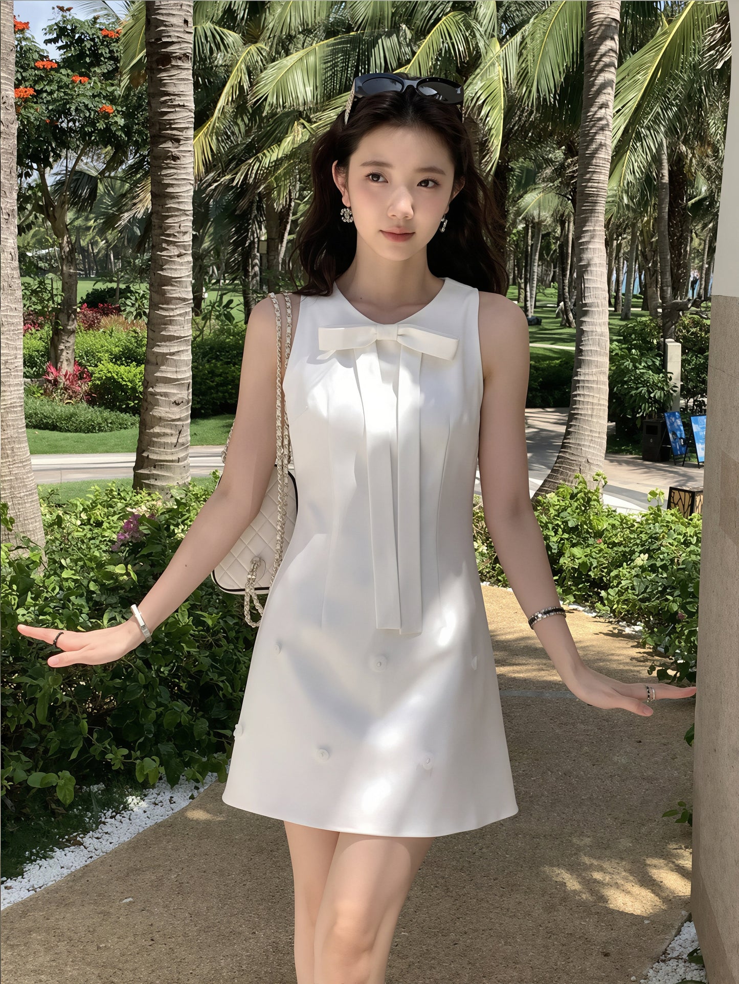 【dress】リボン付きノースリーブワンピース Q8774