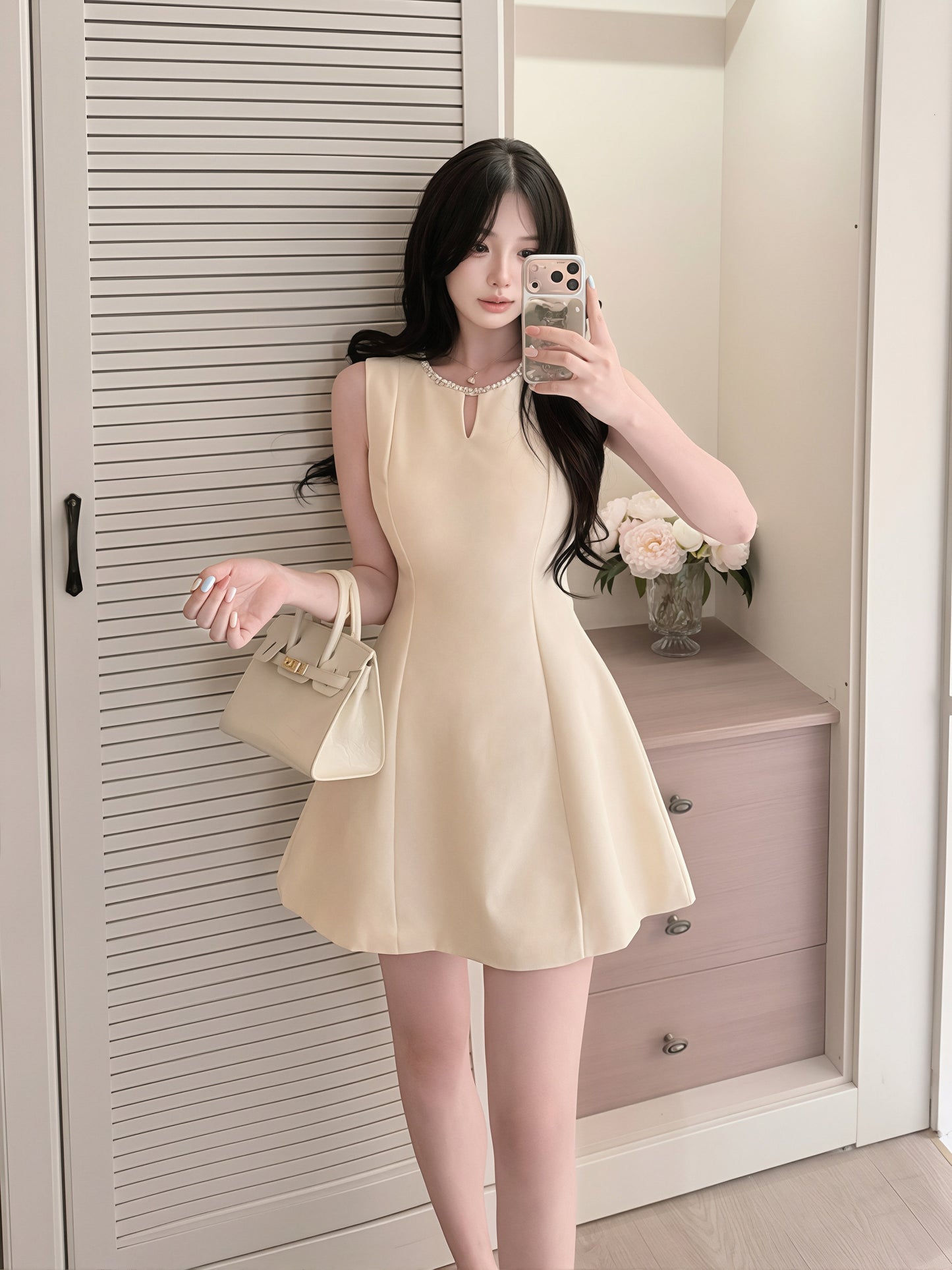【dress】ラインストーンノースリーブワンピース Q8761