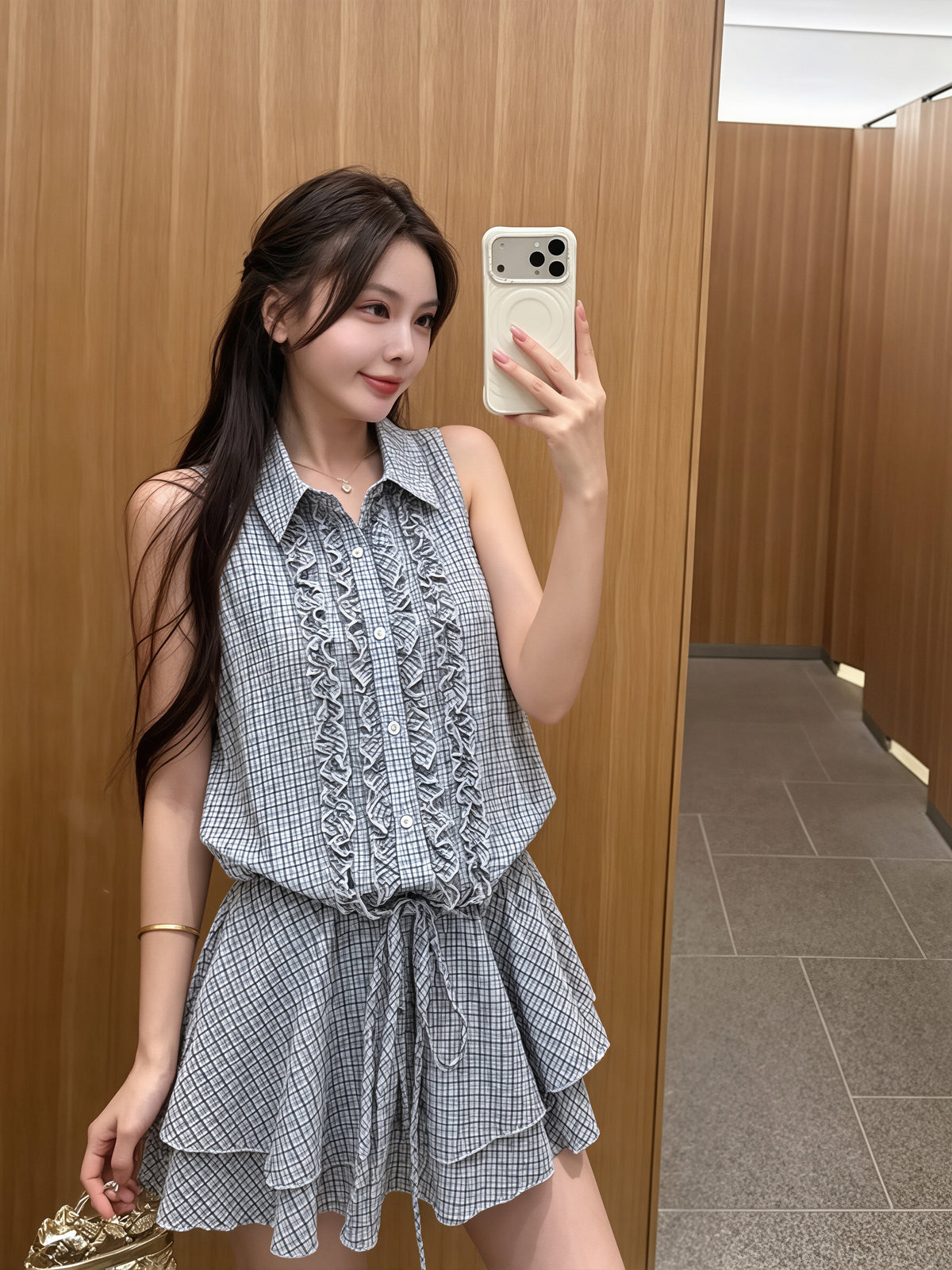 【dress】ギャザーフリルノースリーブワンピース Q8821